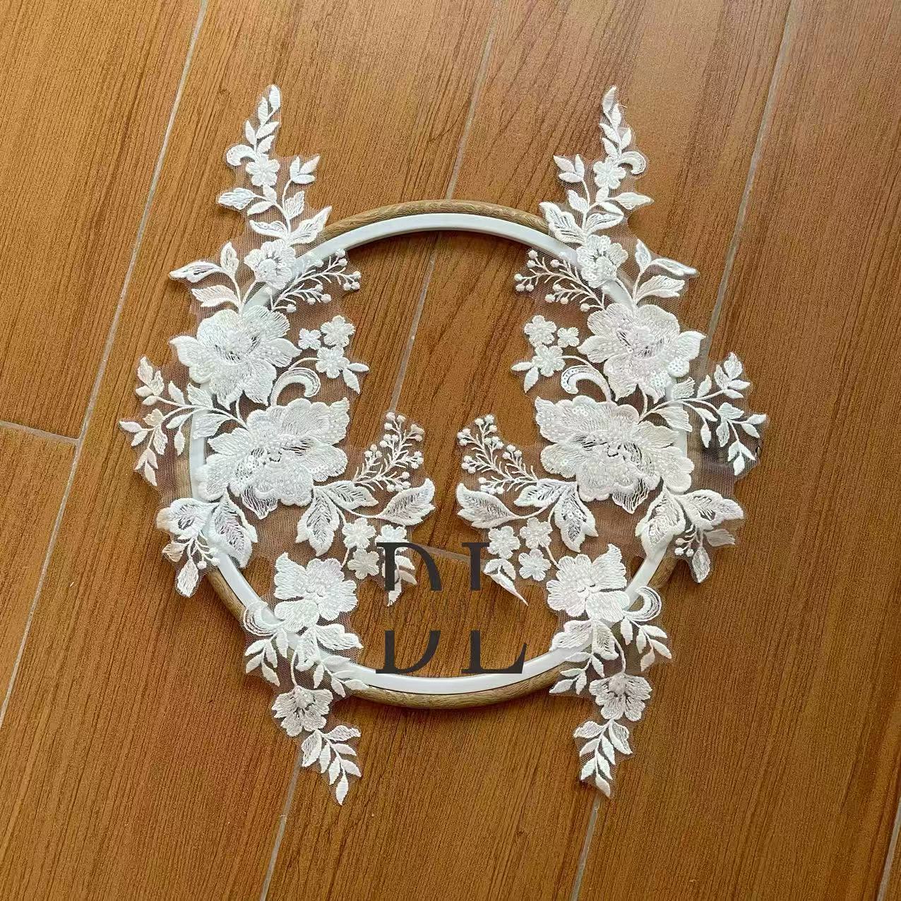 DLM2338 beading lace appliques for Bridal wedding dresses Lace motifs, designers DIY bridal veils accessories