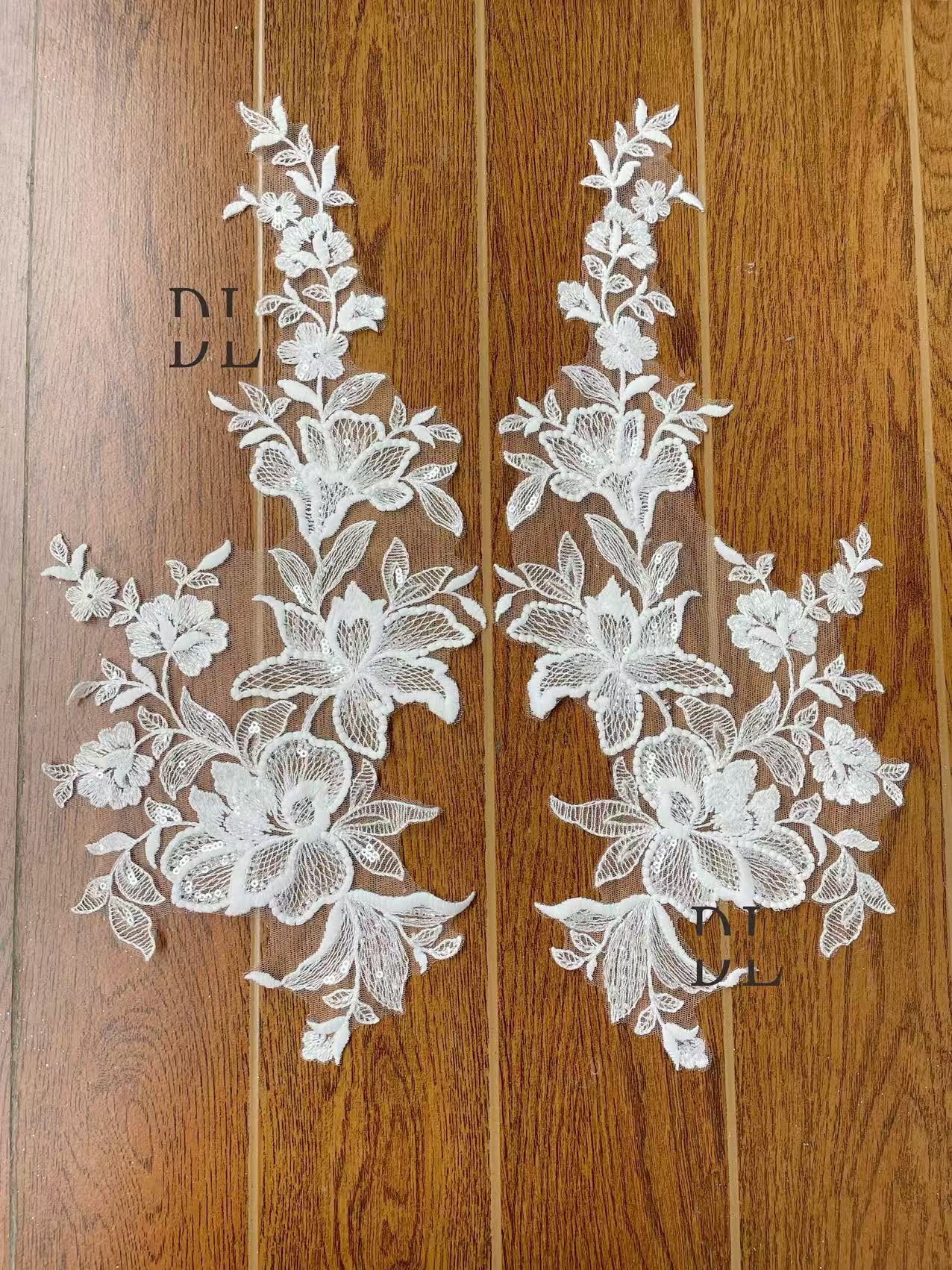 DLM2289 Flowers motifs Embroidered lace Appliques with beads and sequins for wedding dresses home use accessories