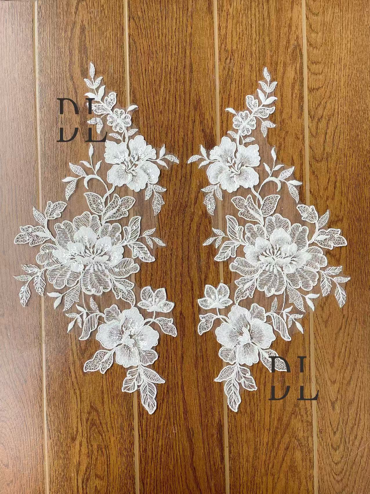 DLM2290 Corded Embroidered lace Appliques with sequins for wedding dresses home use accessories