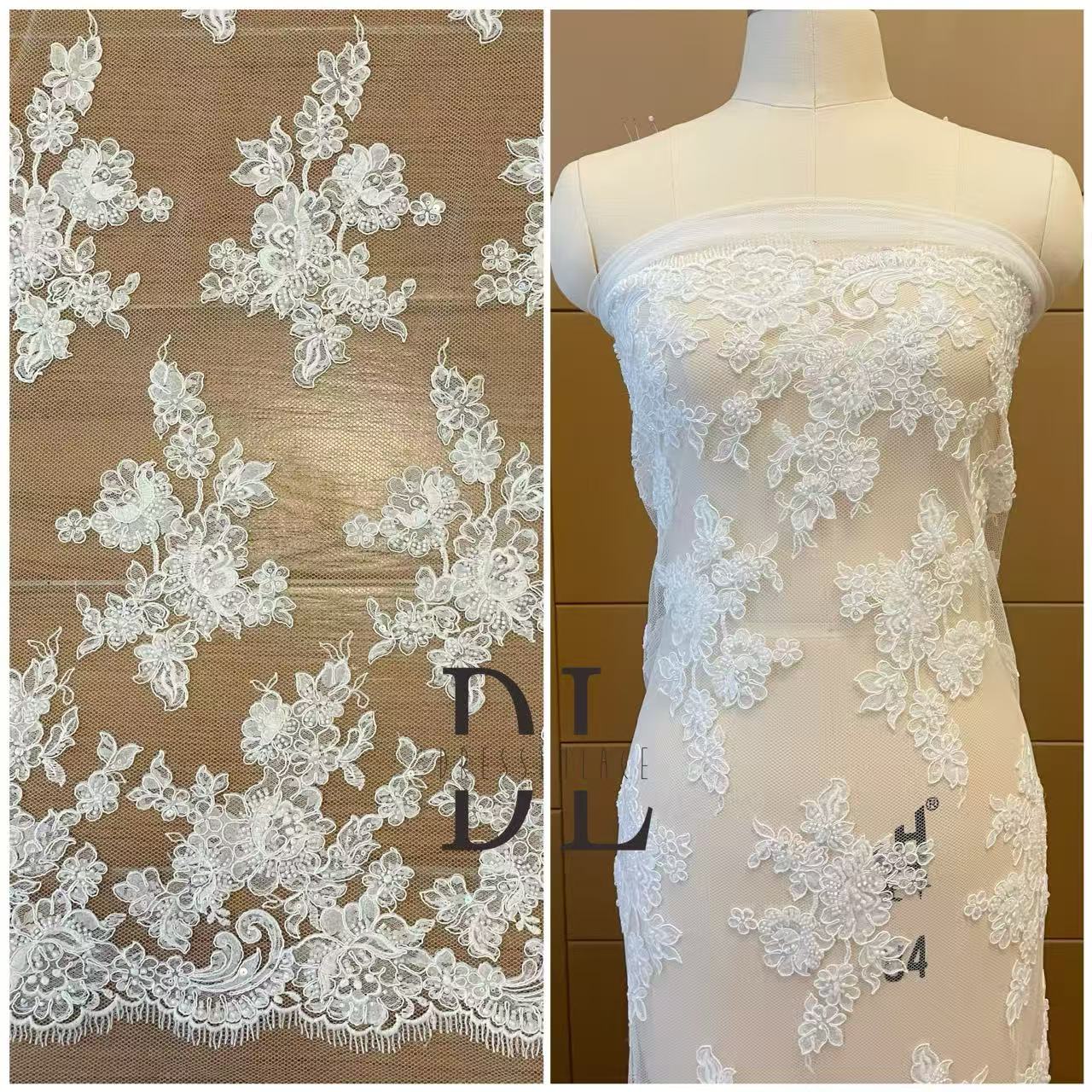 DL130248 New and special Bridal lace fabric with beads and sequins for bridal wedding dresses, boho dresses