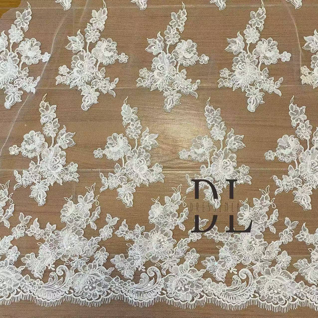 DL130248 New and special Bridal lace fabric with beads and sequins for bridal wedding dresses, boho dresses