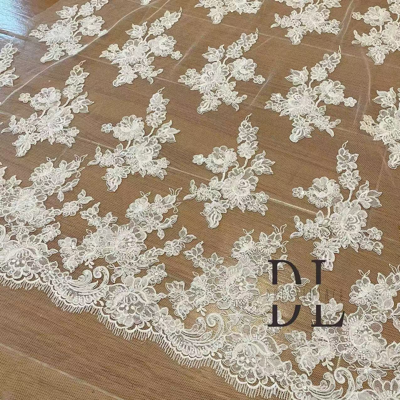 DL130248 New and special Bridal lace fabric with beads and sequins for bridal wedding dresses, boho dresses