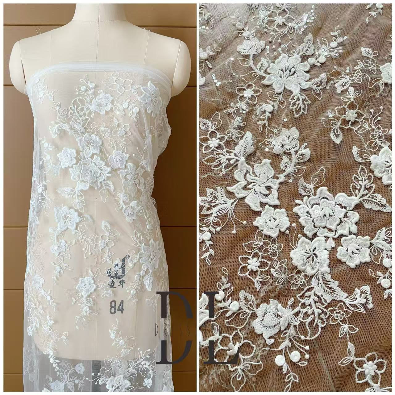 DL130253 Floras style of wedding lace fabric sequins for bridal wearing, width 130cm