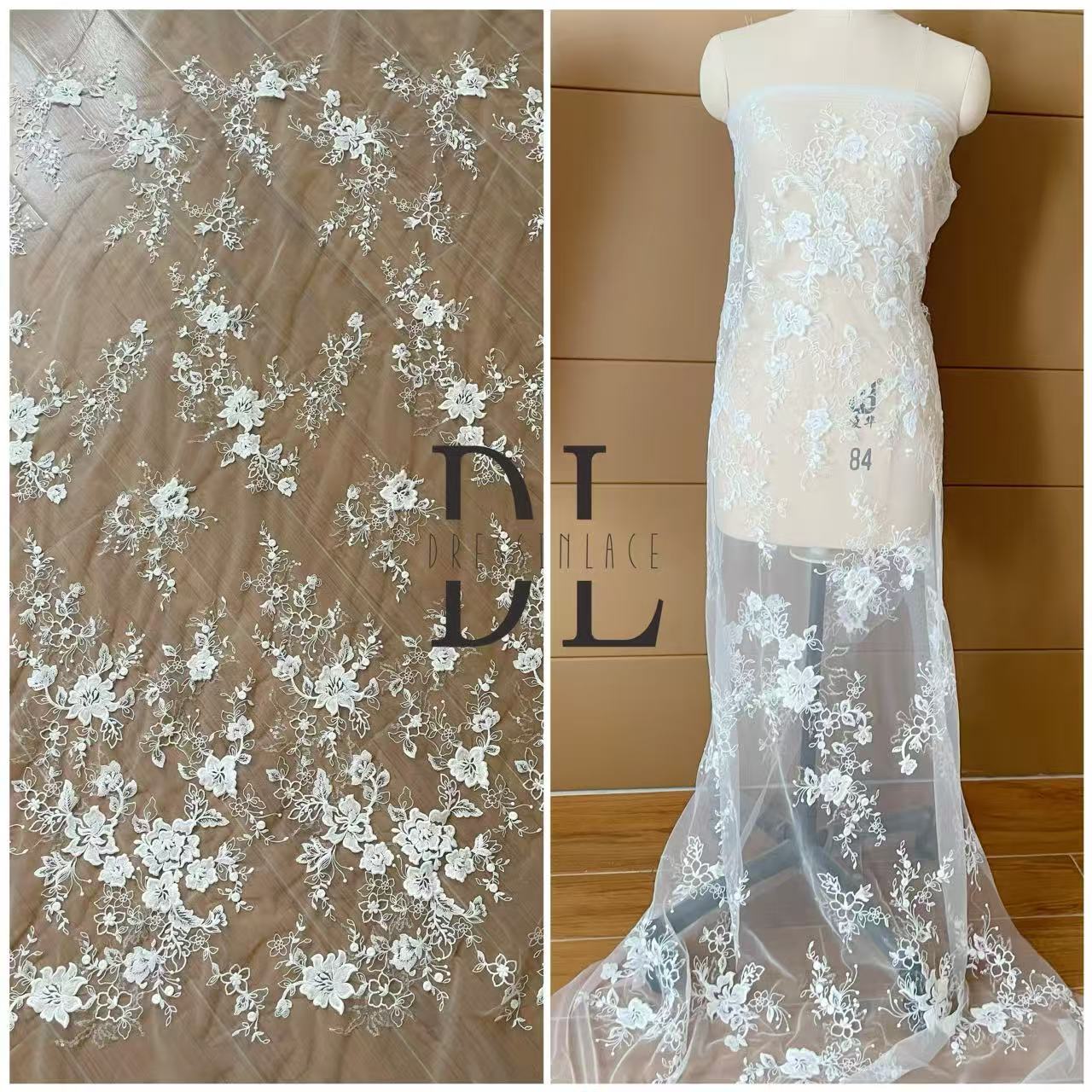 DL130253 Floras style of wedding lace fabric sequins for bridal wearing, width 130cm