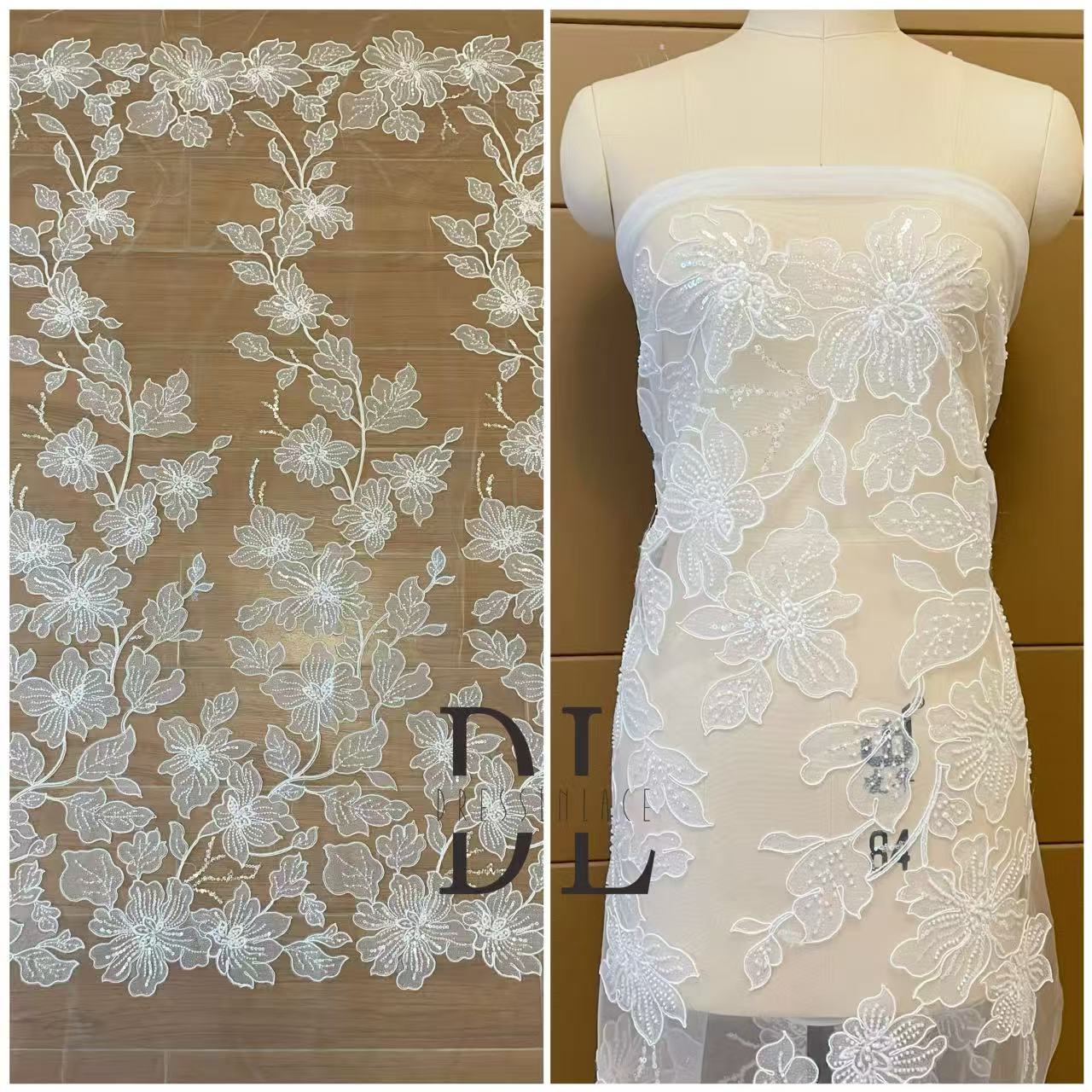 DL130254 Shine bridal lace with pearl beads and sequins for designers diy wedding dresses