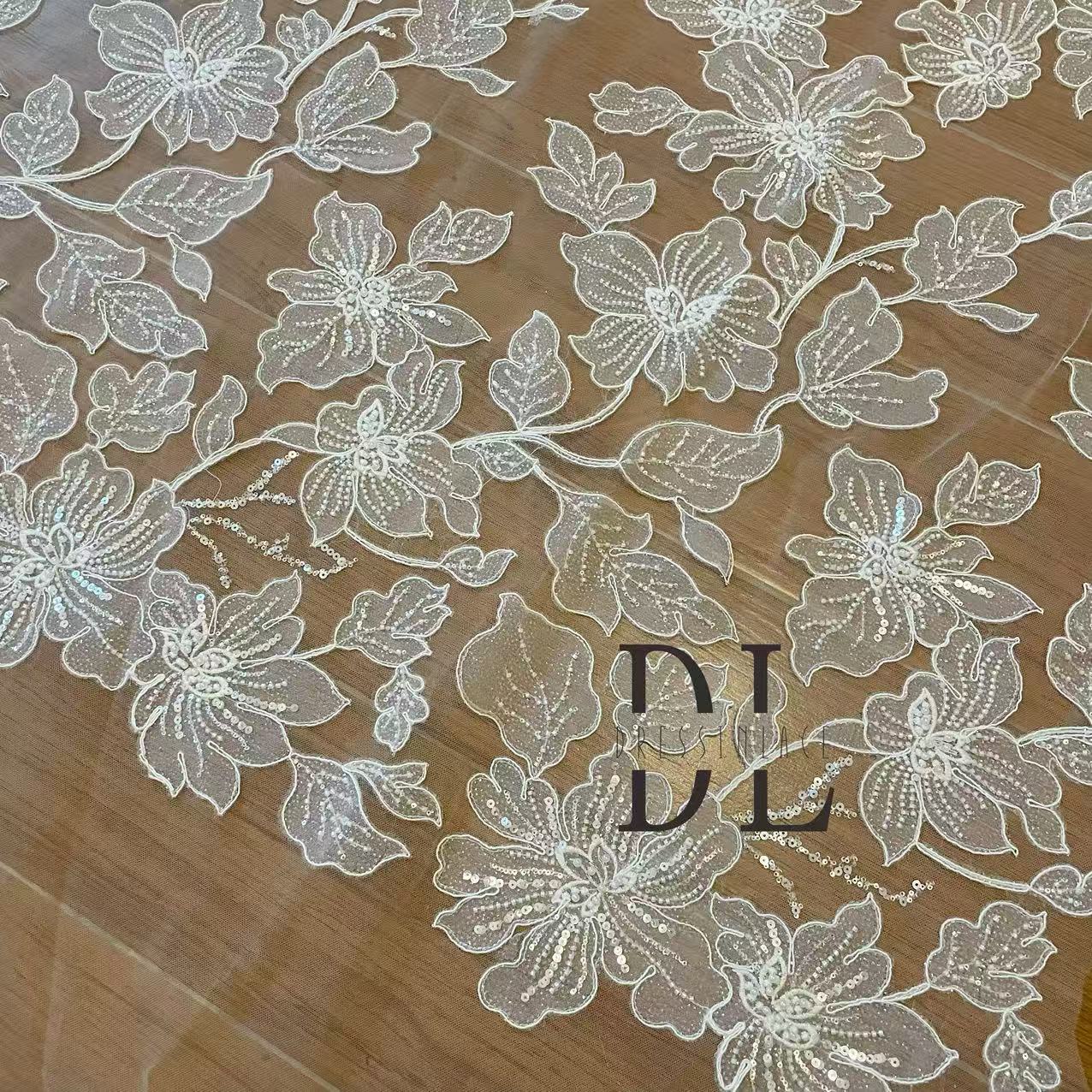 DL130254 Shine bridal lace with pearl beads and sequins for designers diy wedding dresses