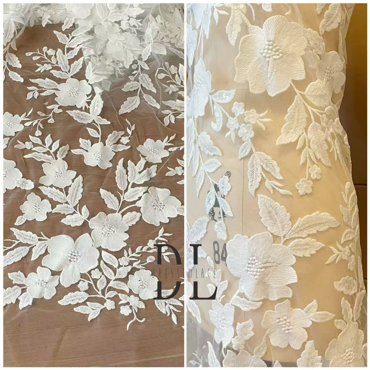 DL130255 High quality Bridal lace fabric with sequins for formal gowns, wedding dresses, DIY bride veils