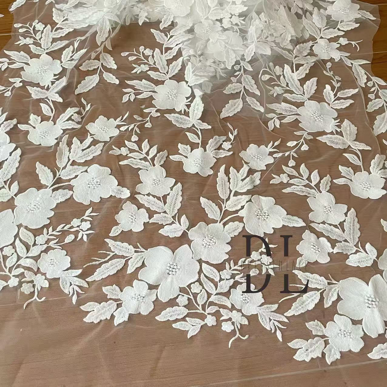 DL130255 High quality Bridal lace fabric with sequins for formal gowns, wedding dresses, DIY bride veils