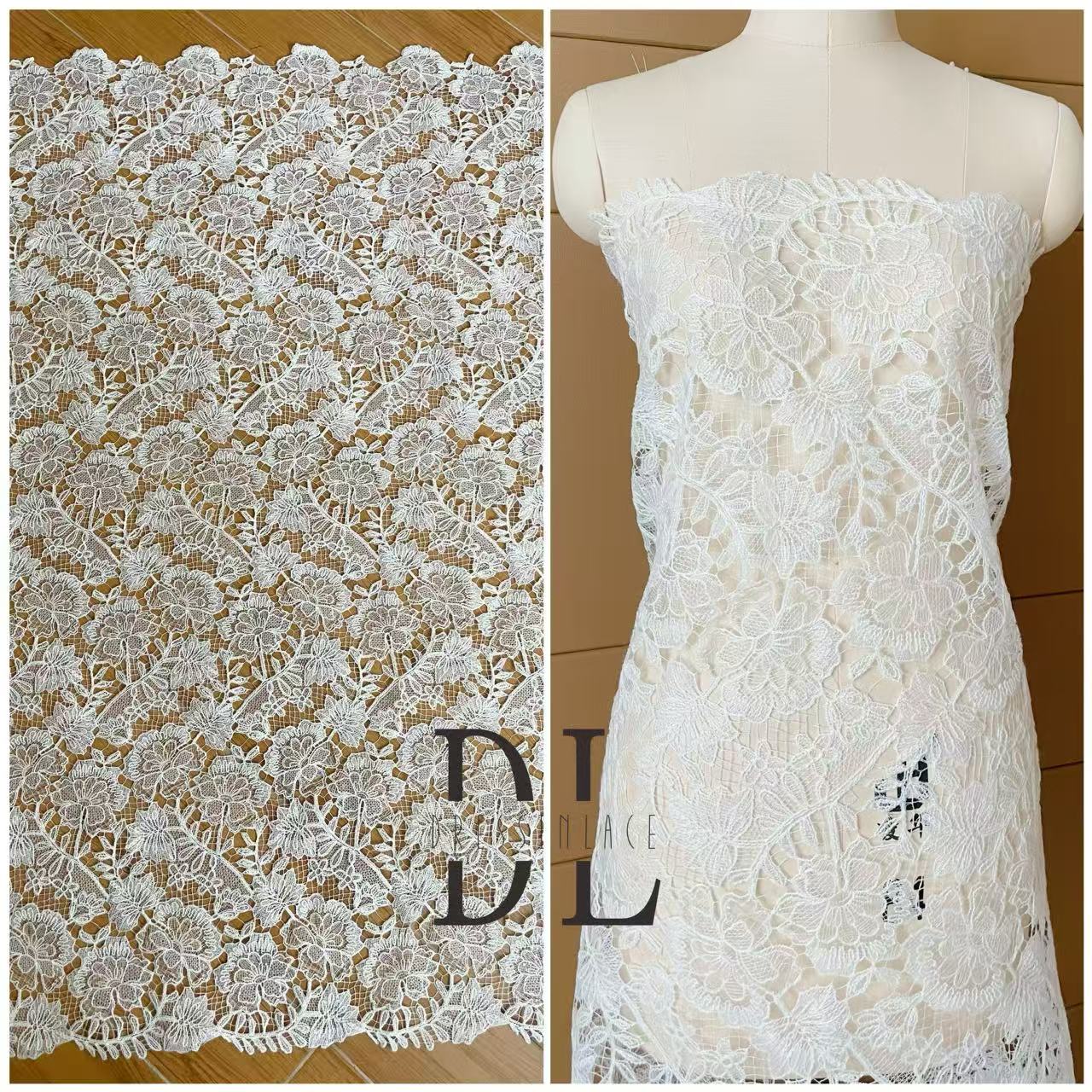 DL120195 Elegant Water Soluble Classical pattern Lace Fabric with sequins For Novia Dresses, bridal wedding gowns