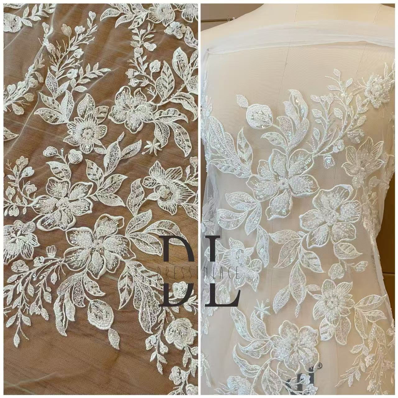 DL130239 high quality beaded Lace Fabrics with sequins for bridal Wedding Dresses, DIY designers formal dresses
