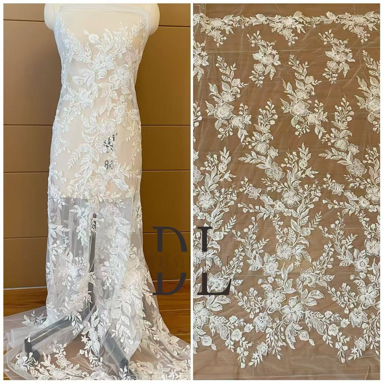 DL130239 high quality beaded Lace Fabrics with sequins for bridal Wedding Dresses, DIY designers formal dresses