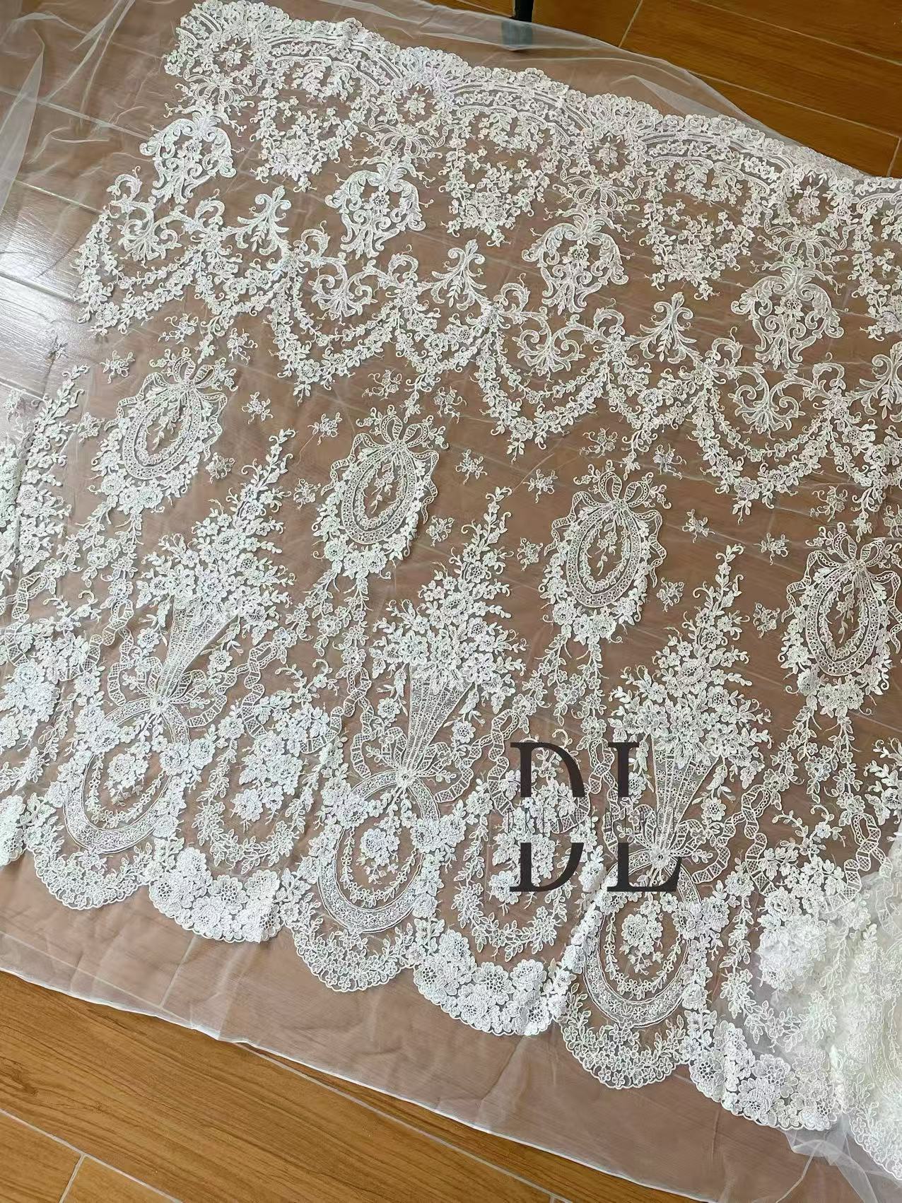 DL130242 Corded wedding lace fabric sequins for bridal wearing, width 130cm