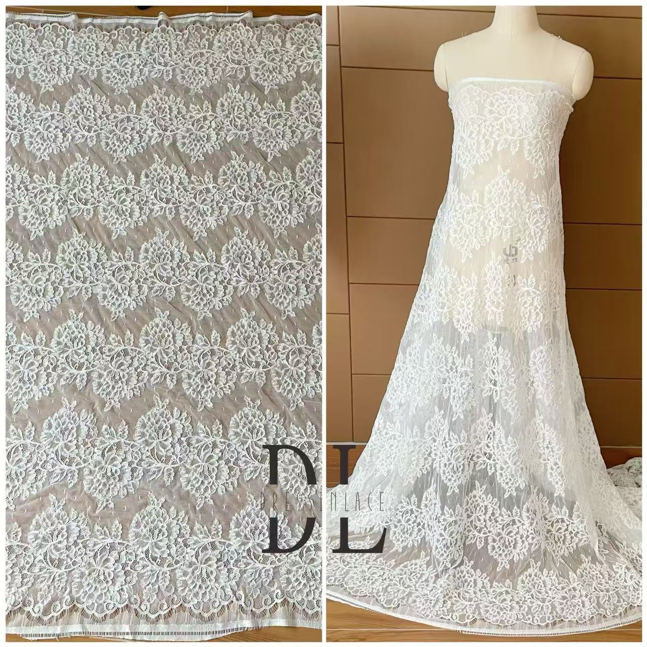 DL15104 Boho Fabrics Delicada tela de encaje Chantilly para vestidos de novia: material de pestañas suave y exquisito 