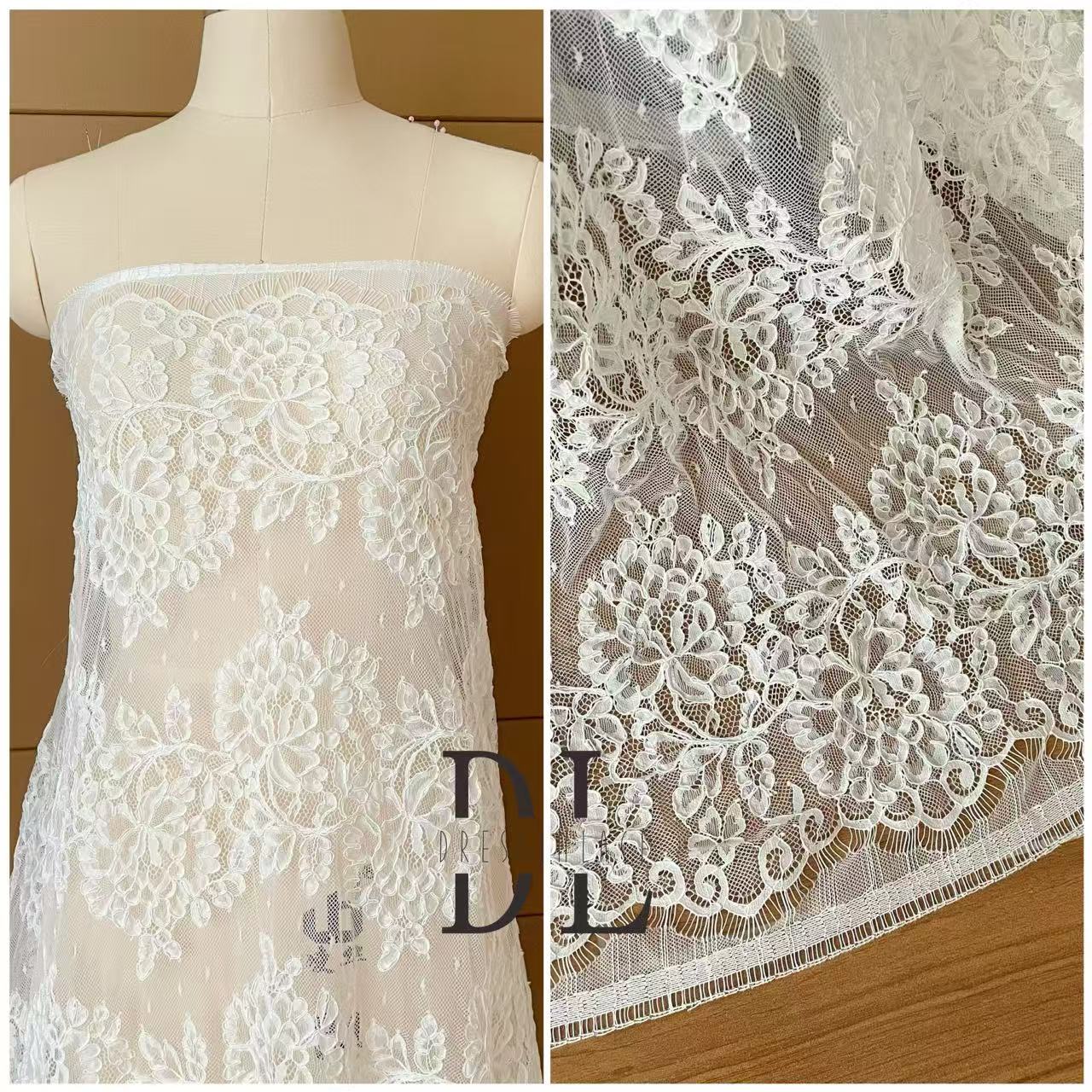 DL15104 Boho Fabrics Delicada tela de encaje Chantilly para vestidos de novia: material de pestañas suave y exquisito 