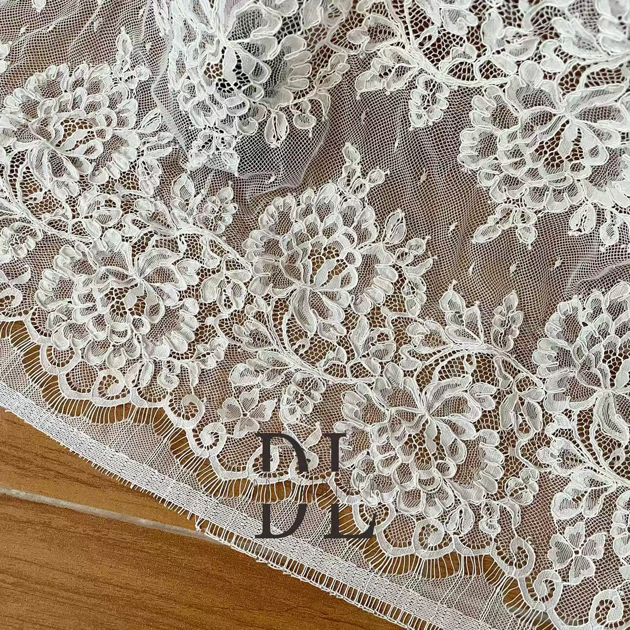 DL15137 High quality Chantilly Lace with handmade cording for bridal gowns, wedding dress, boho dress, kids dresses