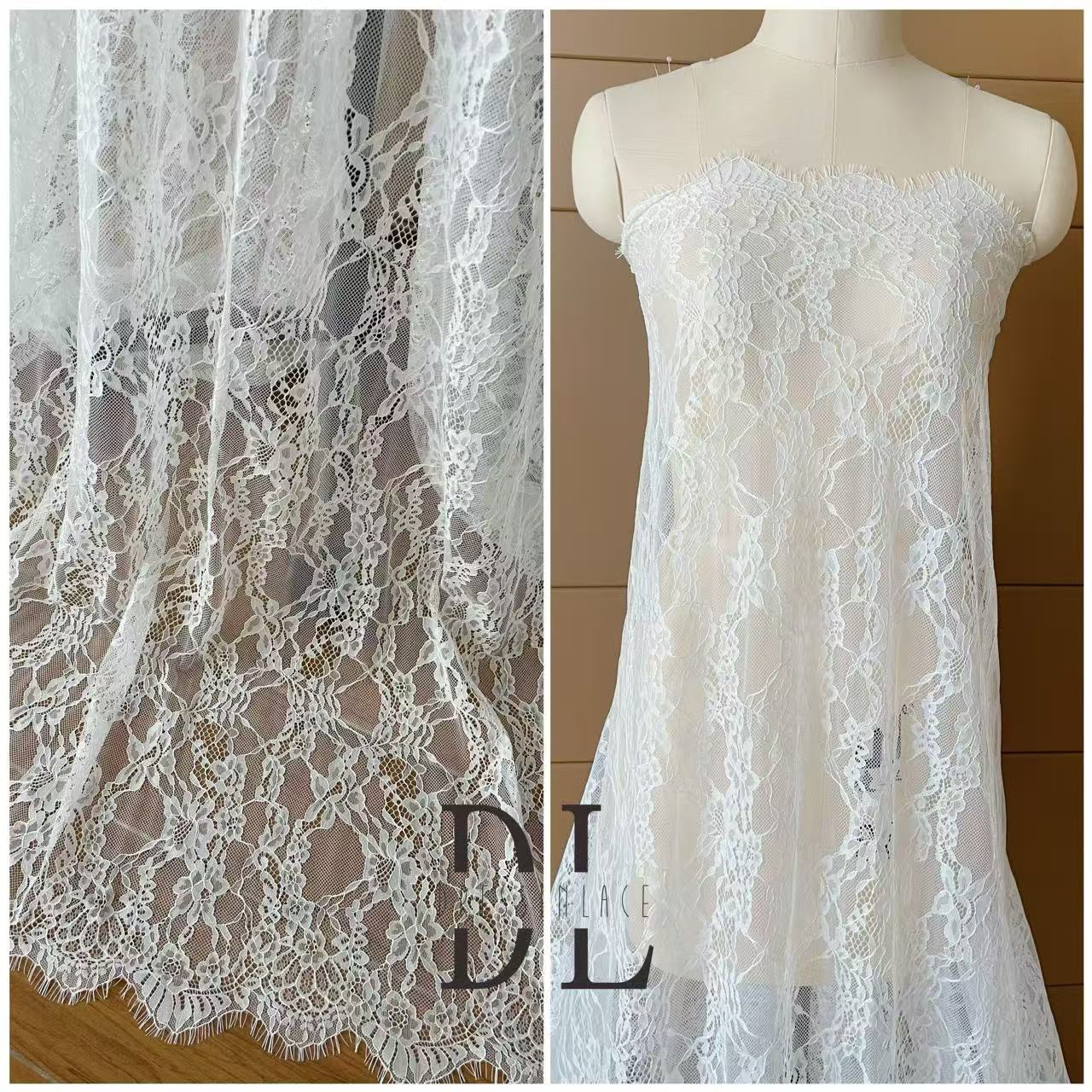 DL15139 French Chantilly Lace with Eyelash for bride gowns, wedding dress, boho dress, kids dresses, home textiles