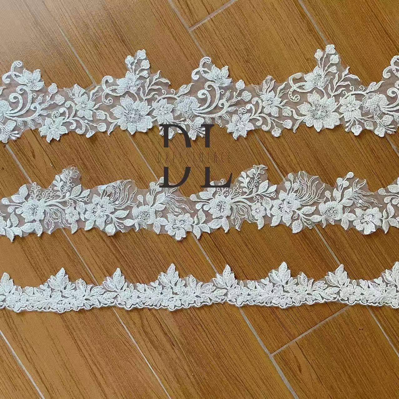 DLX06278 & DLX09279 & DLX12280 Beading Lace Border Accessories for fashion clothes, bridal dresses, bride veiles