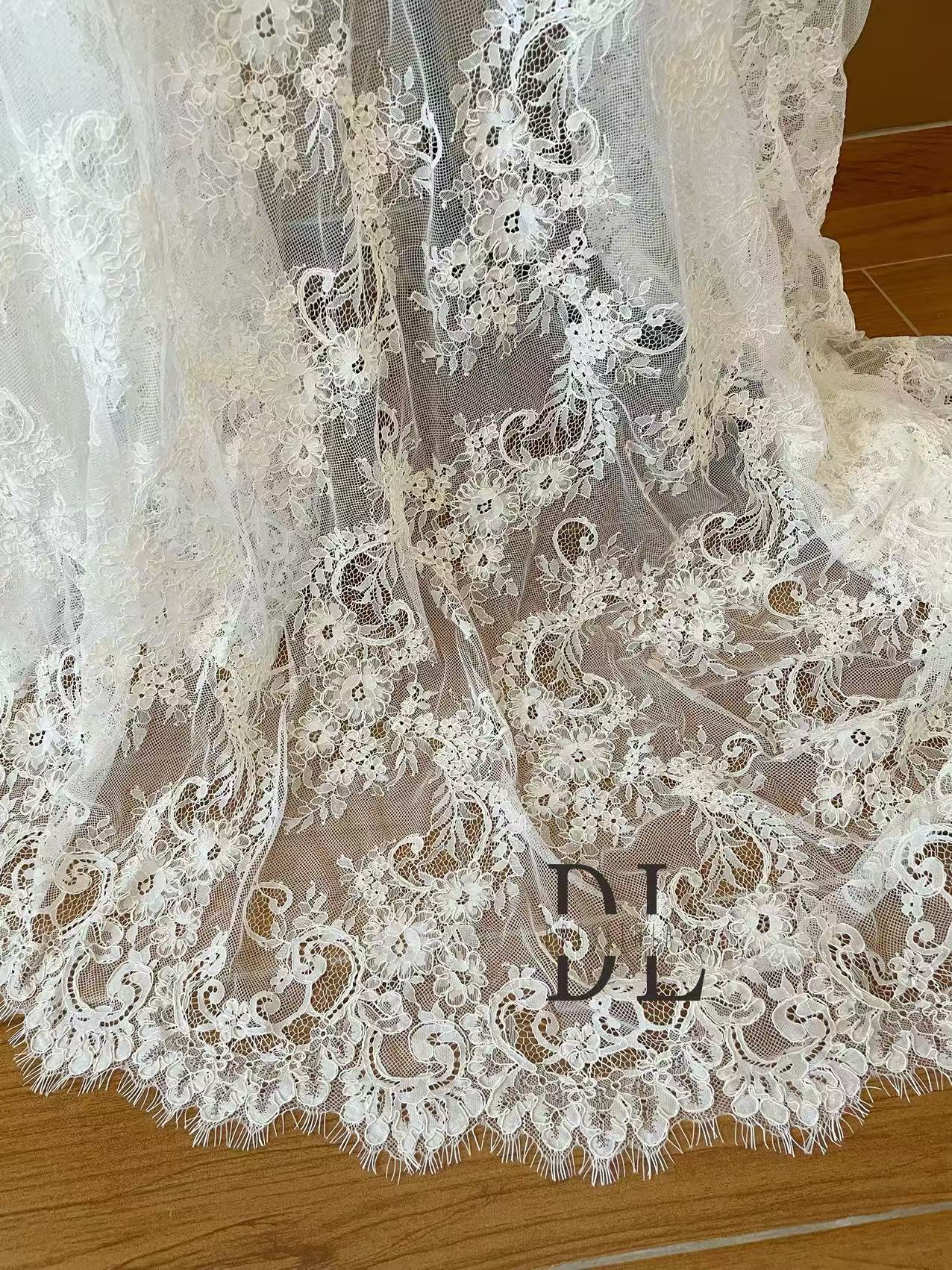 DL15100 Handmade cording Eyelash Chantilly Lace for bride gowns, wedding dress, boho dress, kids dresses, home textiles