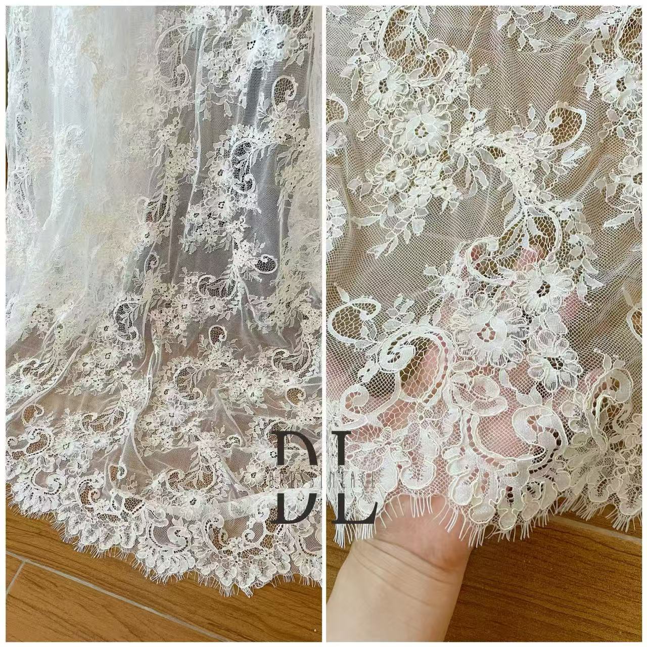 DL15100 Handmade cording Eyelash Chantilly Lace for bride gowns, wedding dress, boho dress, kids dresses, home textiles
