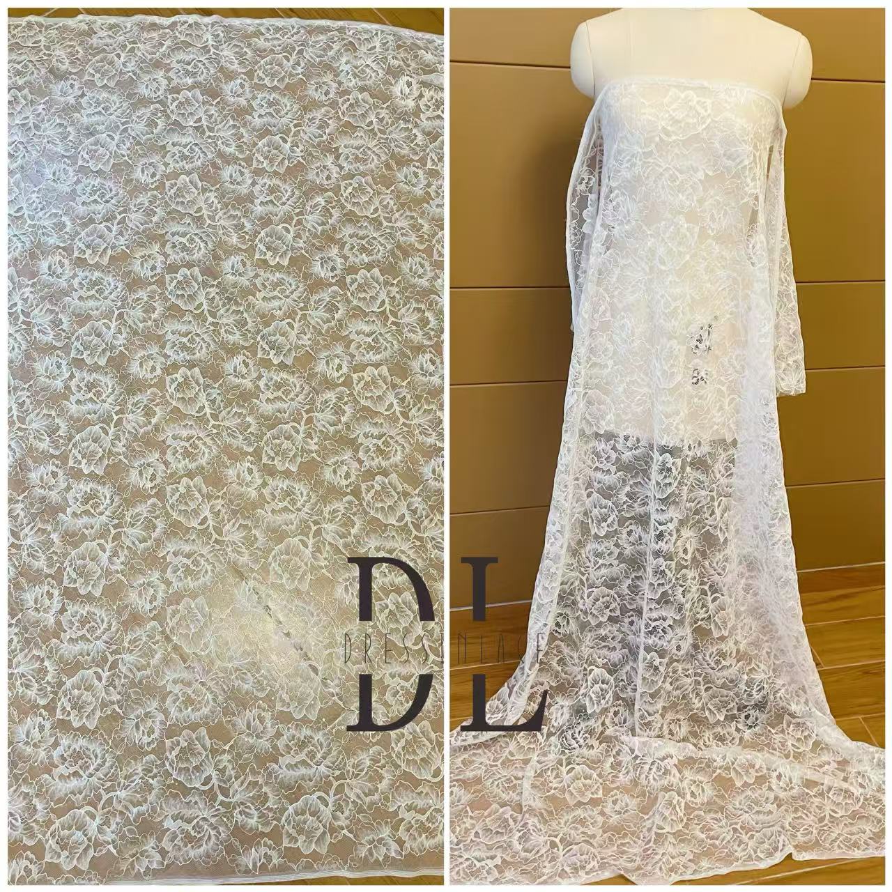 DL130262 Bridal lace fabric with sequins for formal gowns, wedding dresses, DIY designer clothes