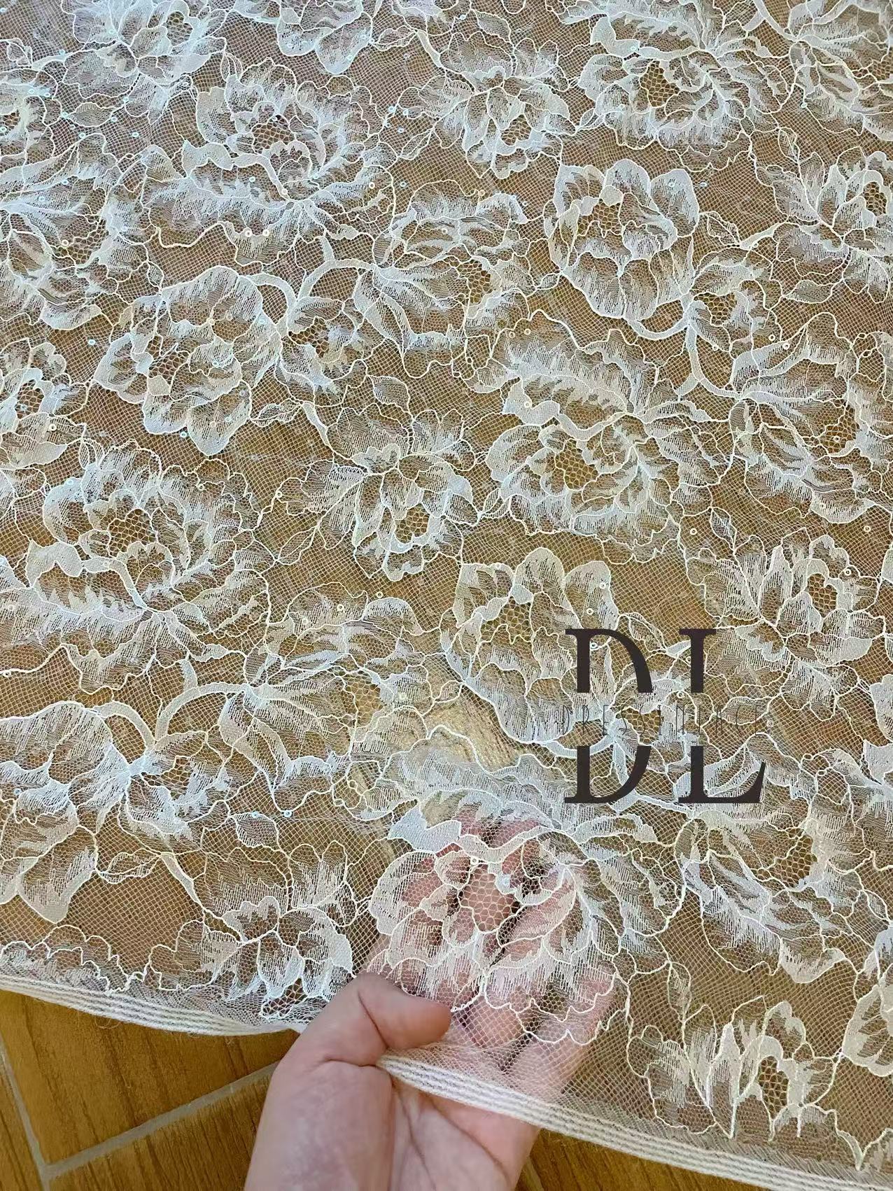 DL130262 Bridal lace fabric with sequins for formal gowns, wedding dresses, DIY designer clothes