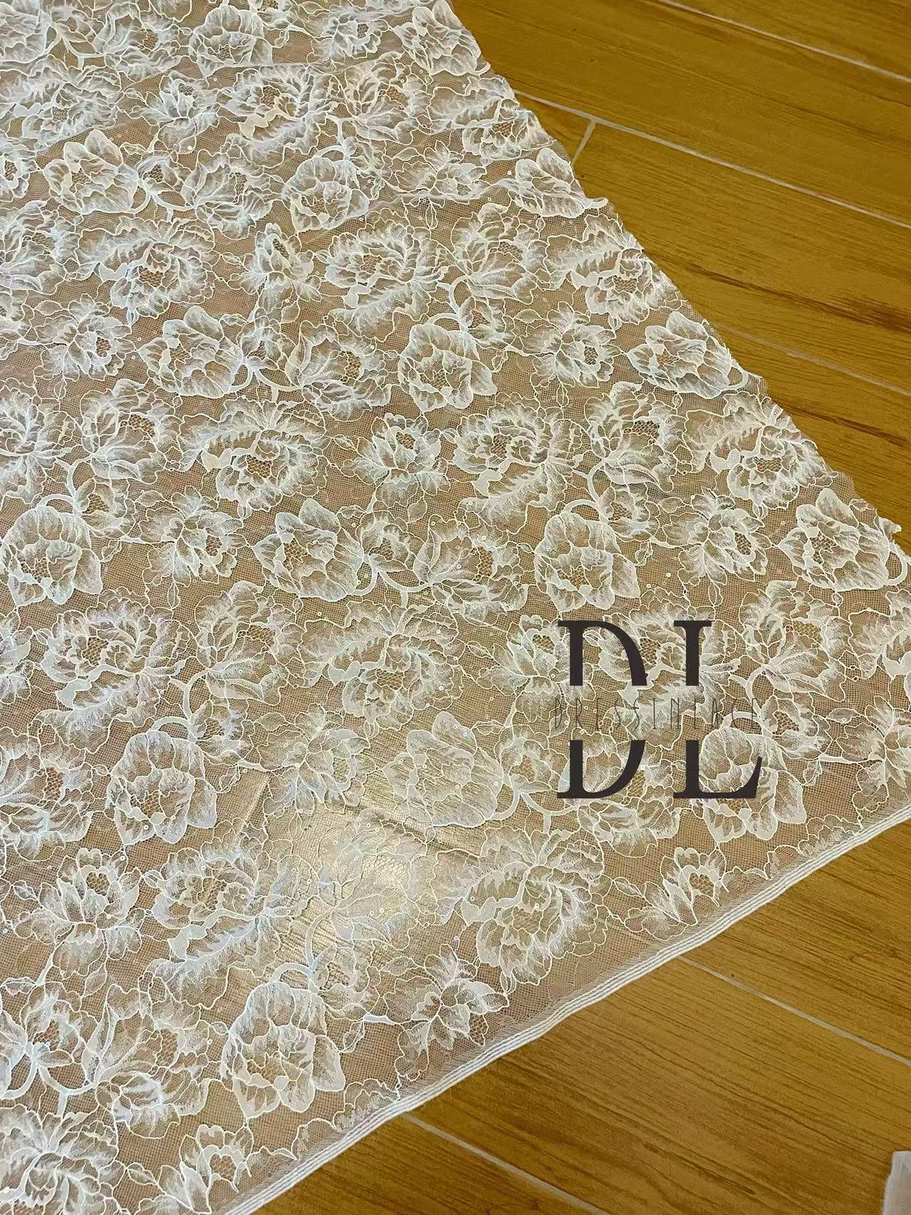 DL130262 Bridal lace fabric with sequins for formal gowns, wedding dresses, DIY designer clothes