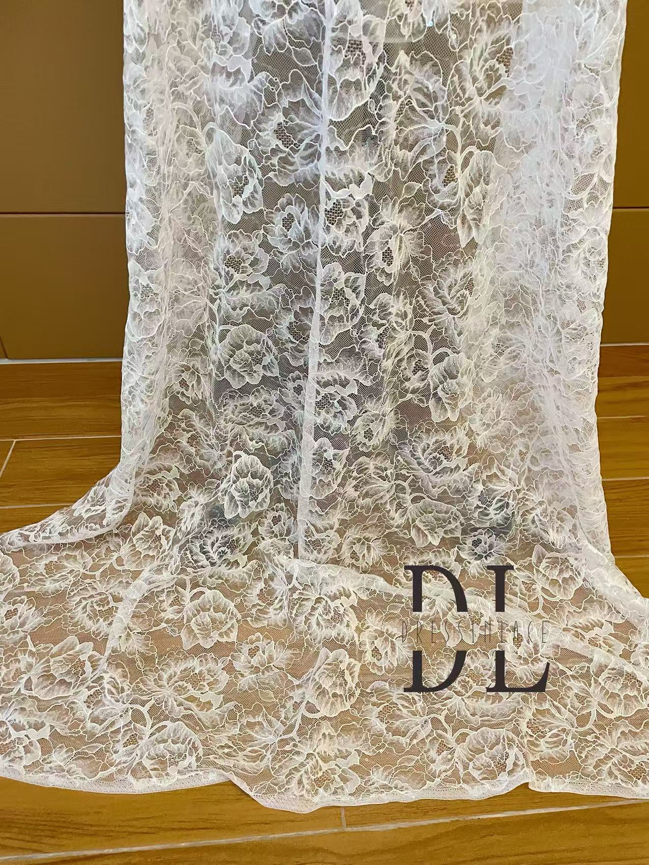 DL130262 Bridal lace fabric with sequins for formal gowns, wedding dresses, DIY designer clothes