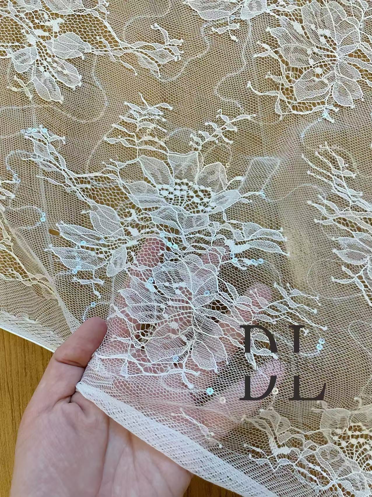 DL130263 Bridal lace fabric with sequins for formal gowns, wedding dresses, home textiles accessories