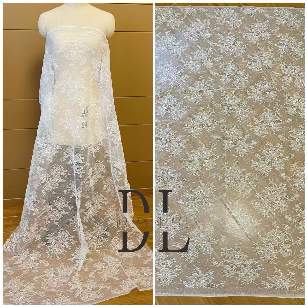 DL130263 Bridal lace fabric with sequins for formal gowns, wedding dresses, home textiles accessories