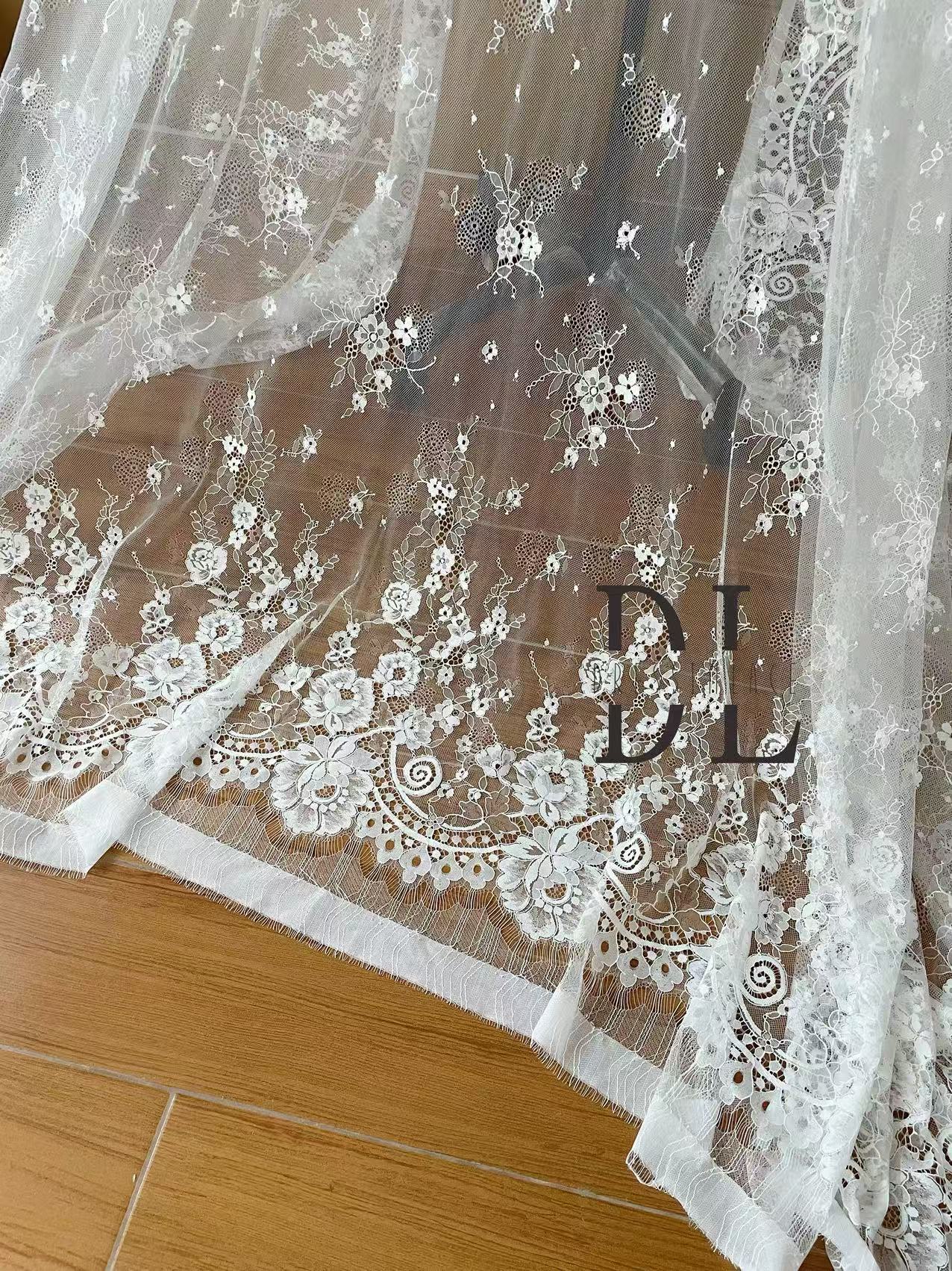 DL15142 Eyelash Chantilly Lace fabric for bride wedding dress, boho dress, kids dresses, home textiles
