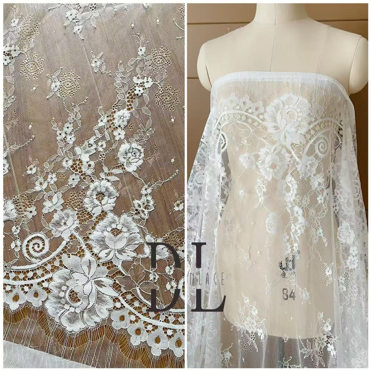 DL15104 Boho Fabrics Delicada tela de encaje Chantilly para vestidos de novia: material de pestañas suave y exquisito 
