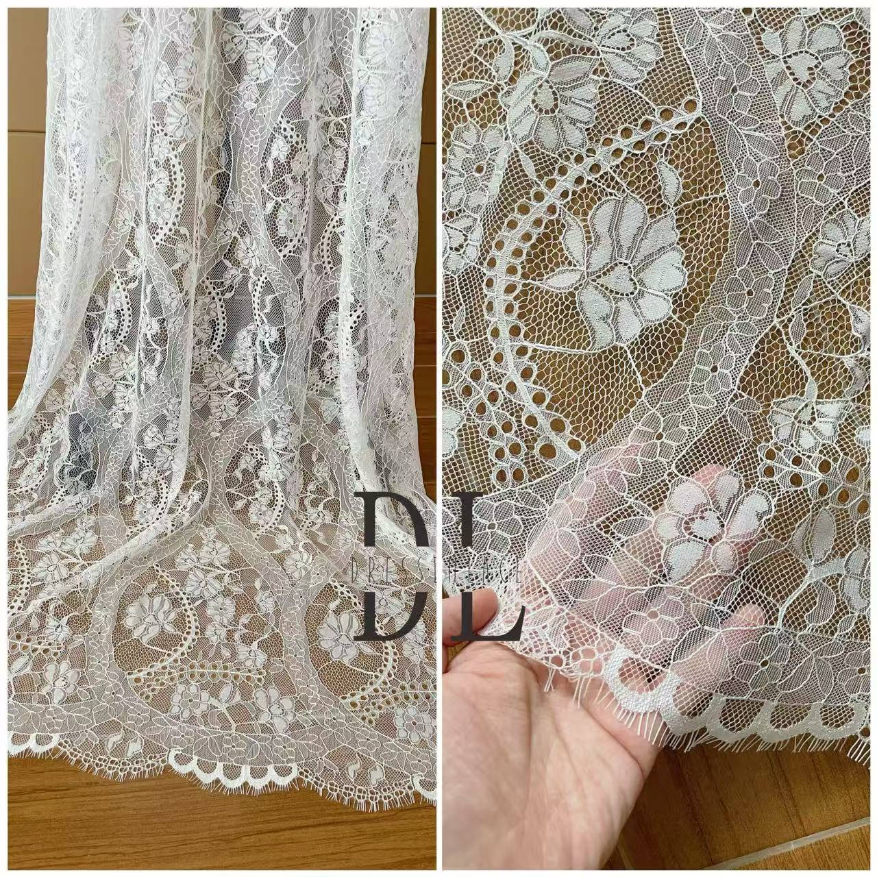 DL15104 Boho Fabrics Delicada tela de encaje Chantilly para vestidos de novia: material de pestañas suave y exquisito 