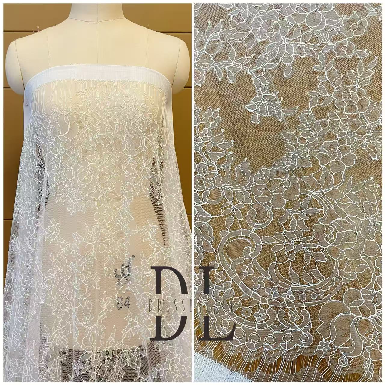 DL15104 Boho Fabrics Delicada tela de encaje Chantilly para vestidos de novia: material de pestañas suave y exquisito 