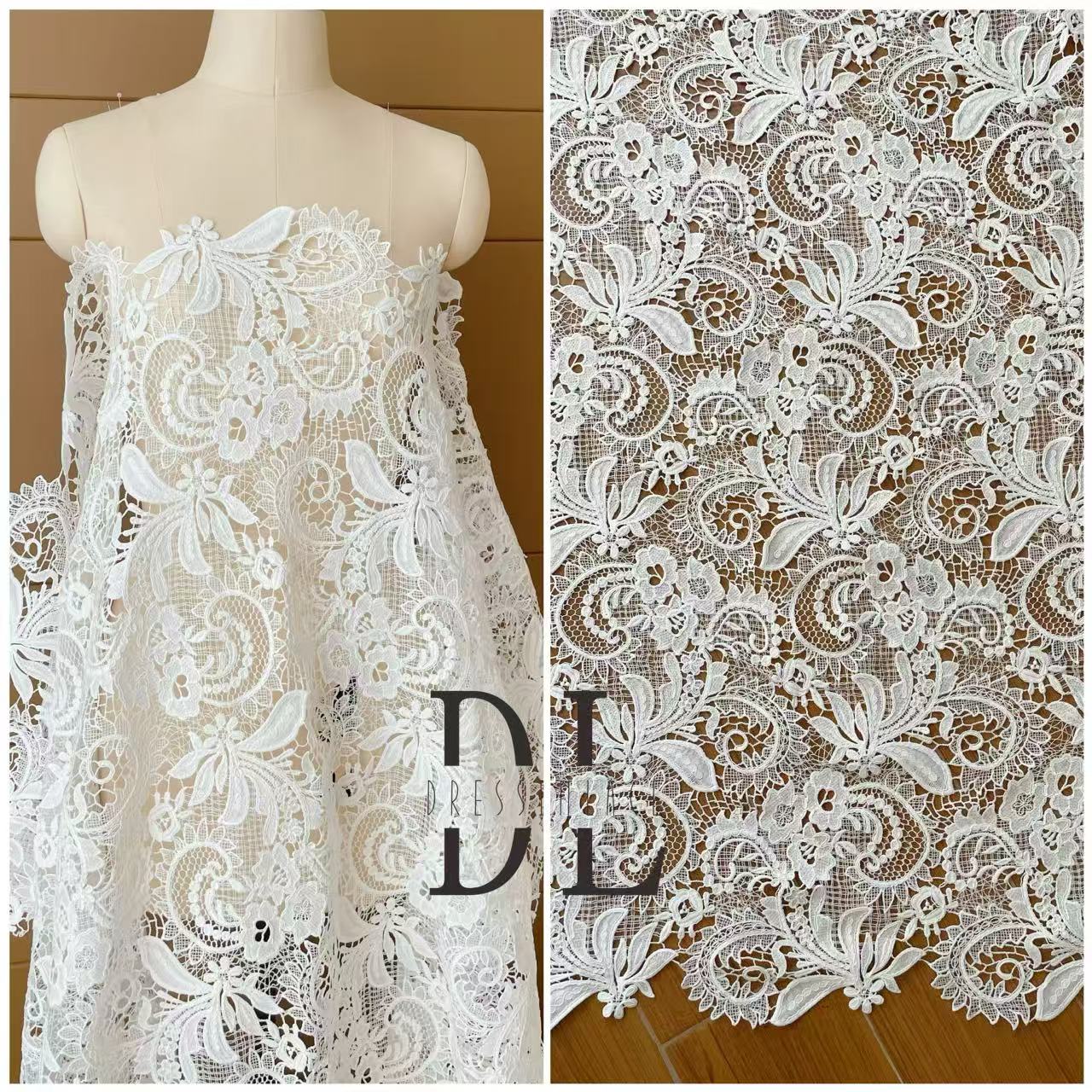 DLG120199 Elegant guipure fashion flowers pattern Lace Fabric For Novia Dresses, bridal wedding gowns, high-custom designers dresses