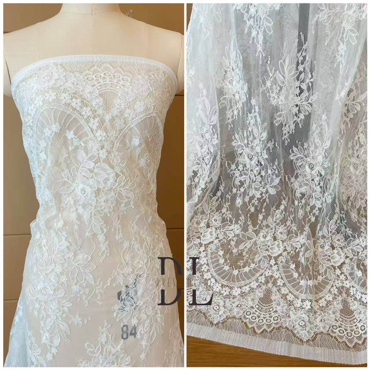 DL15104 Boho Fabrics Delicada tela de encaje Chantilly para vestidos de novia: material de pestañas suave y exquisito 
