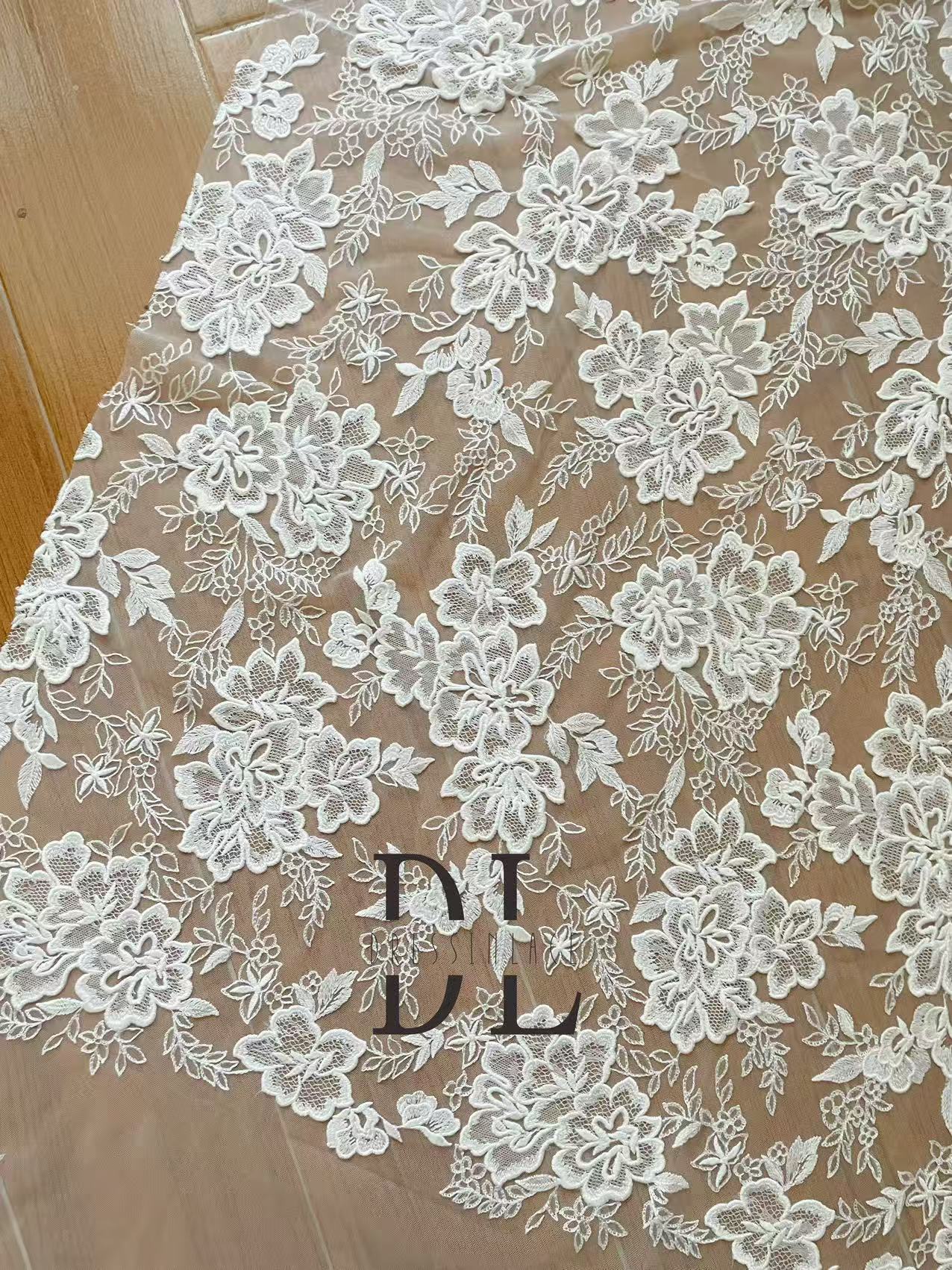 DL130266 special flower lace fabric for bridal wedding dresses, high custom boho dresses, width 130cm