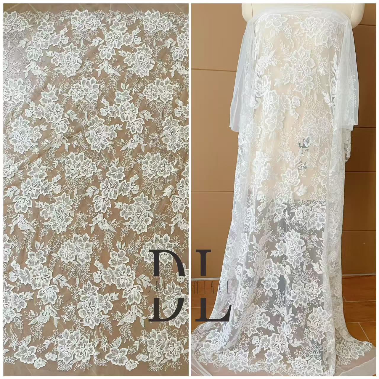 DL130266 special flower lace fabric for bridal wedding dresses, high custom boho dresses, width 130cm