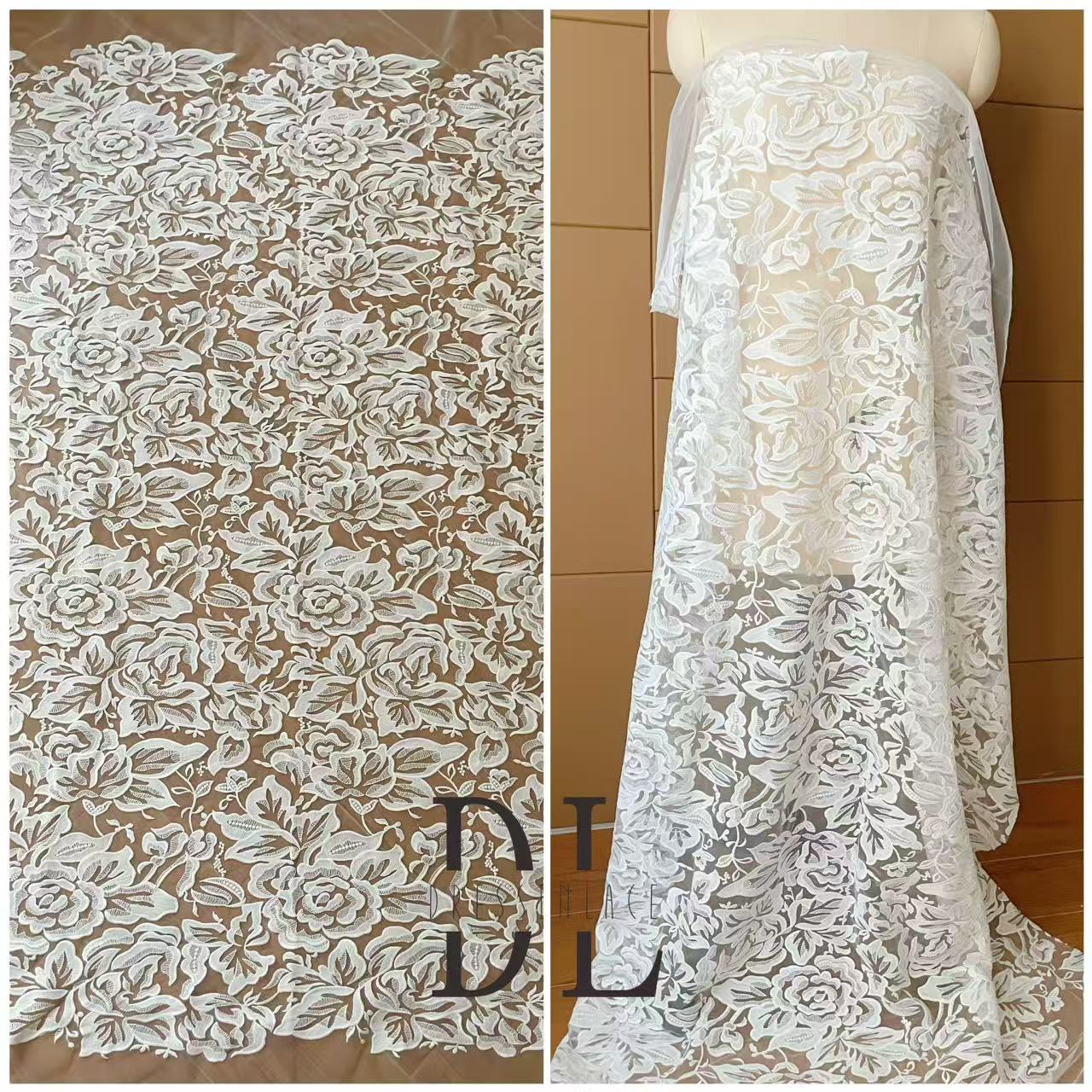 DL130265 Bridal lace fabric for formal gowns, wedding dresses, DIY bride veils