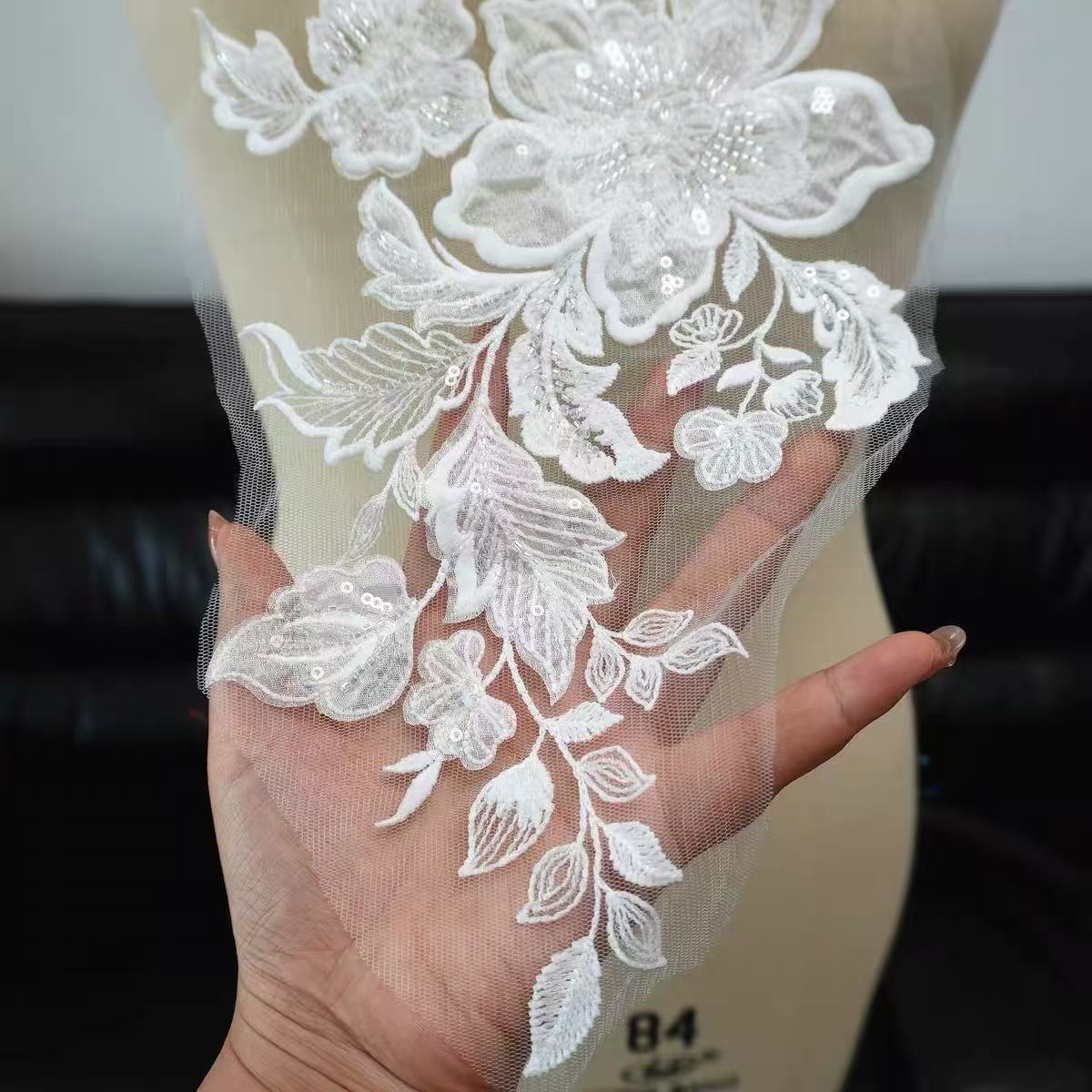 DLM2341 beading lace appliques for wedding dresses, designers DIY bridal veils accessories