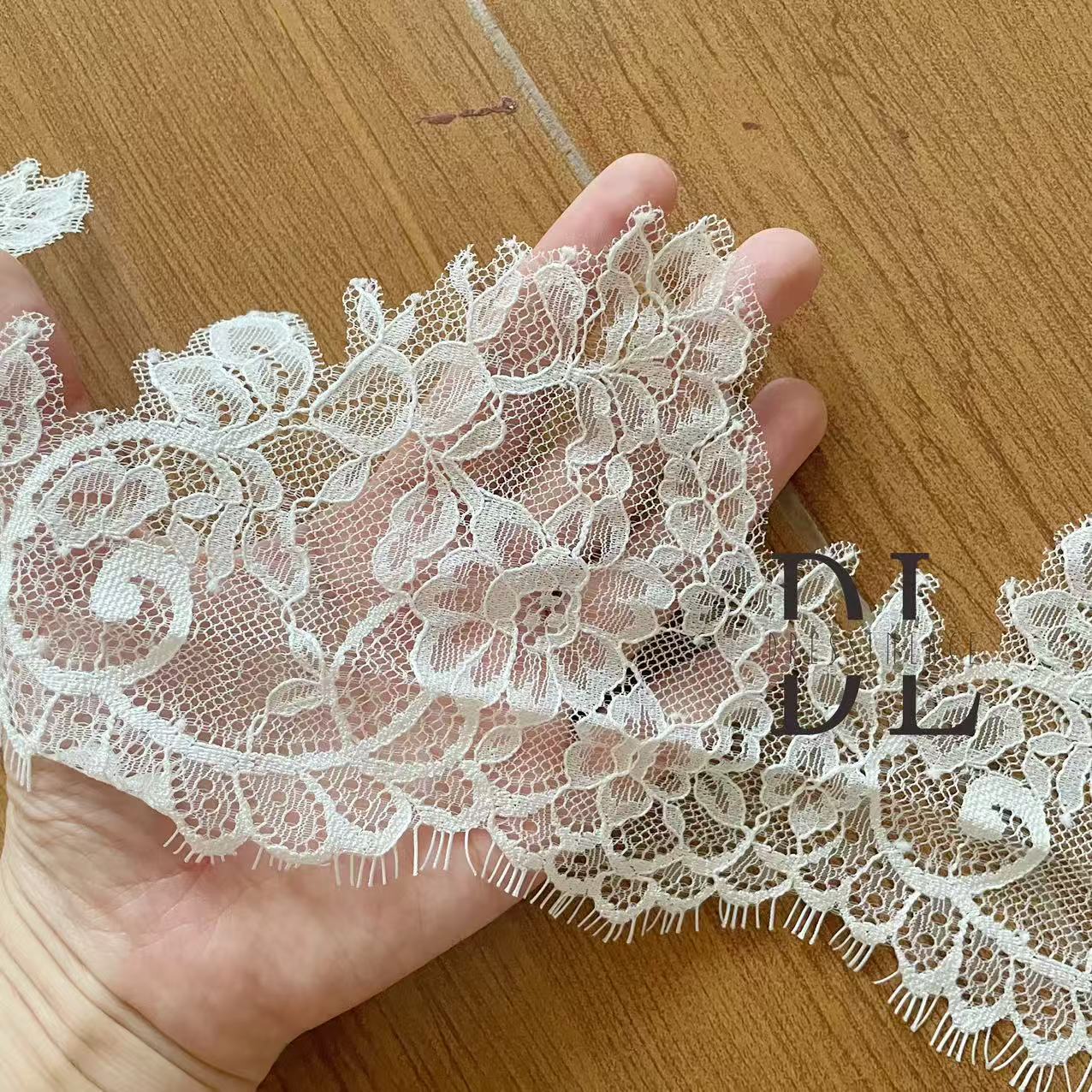 eyelash Chantilly single lace trims for bridal dresses, wedding gowns, home curtain textiles decorate, 3meters/roll