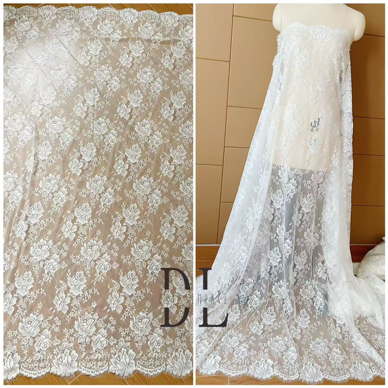DL15104 Boho Fabrics Delicada tela de encaje Chantilly para vestidos de novia: material de pestañas suave y exquisito 