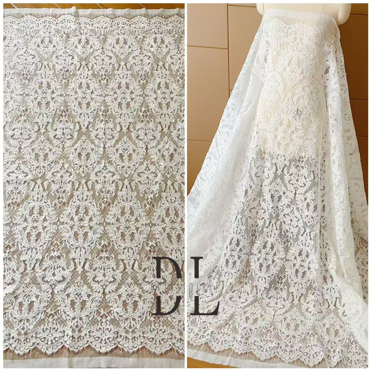 DL15104 Boho Fabrics Delicada tela de encaje Chantilly para vestidos de novia: material de pestañas suave y exquisito 