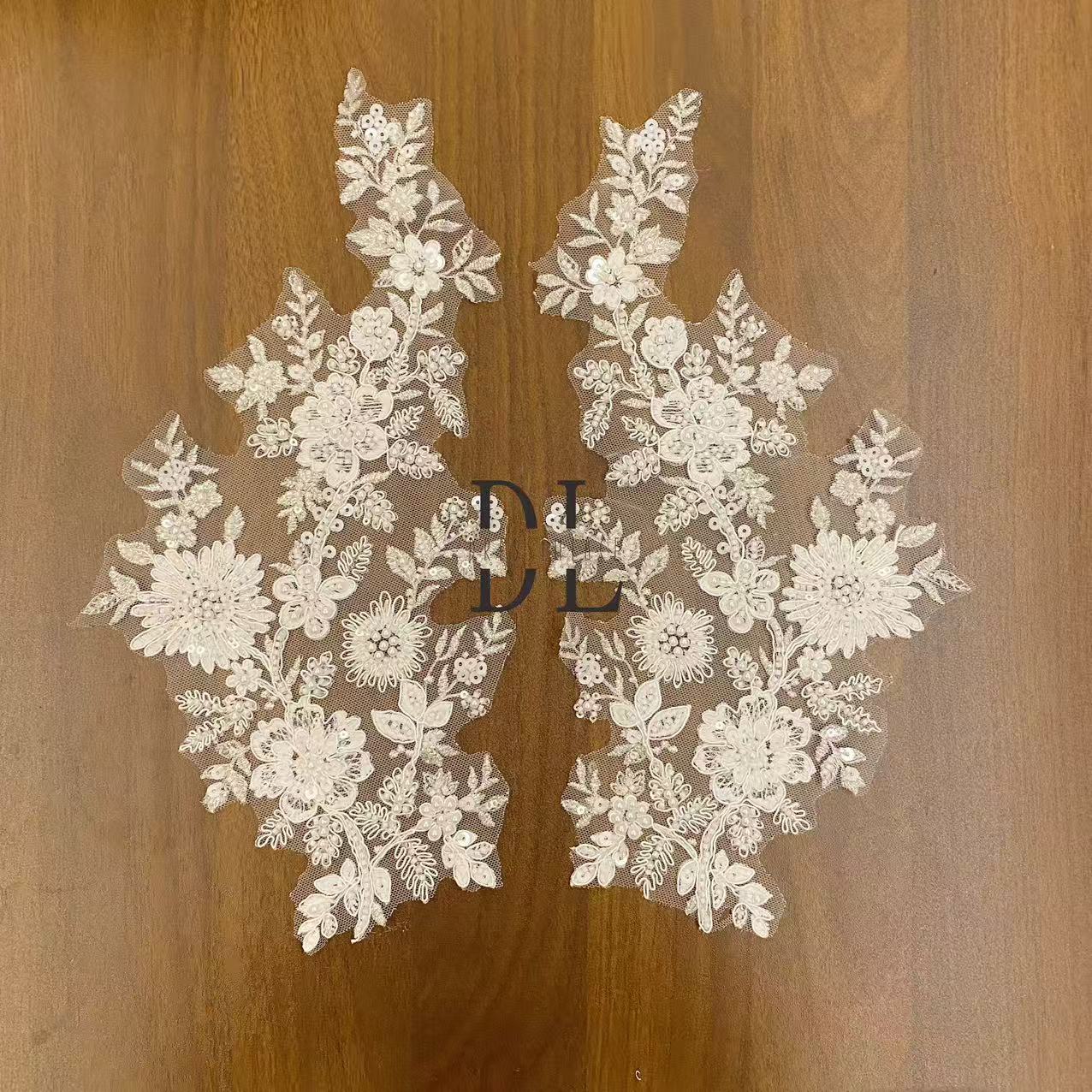 DLM2345&DLM2346 beaded Embroidery Lace patches for bride dresses, bridal veils, DIY fashion clothes accessories
