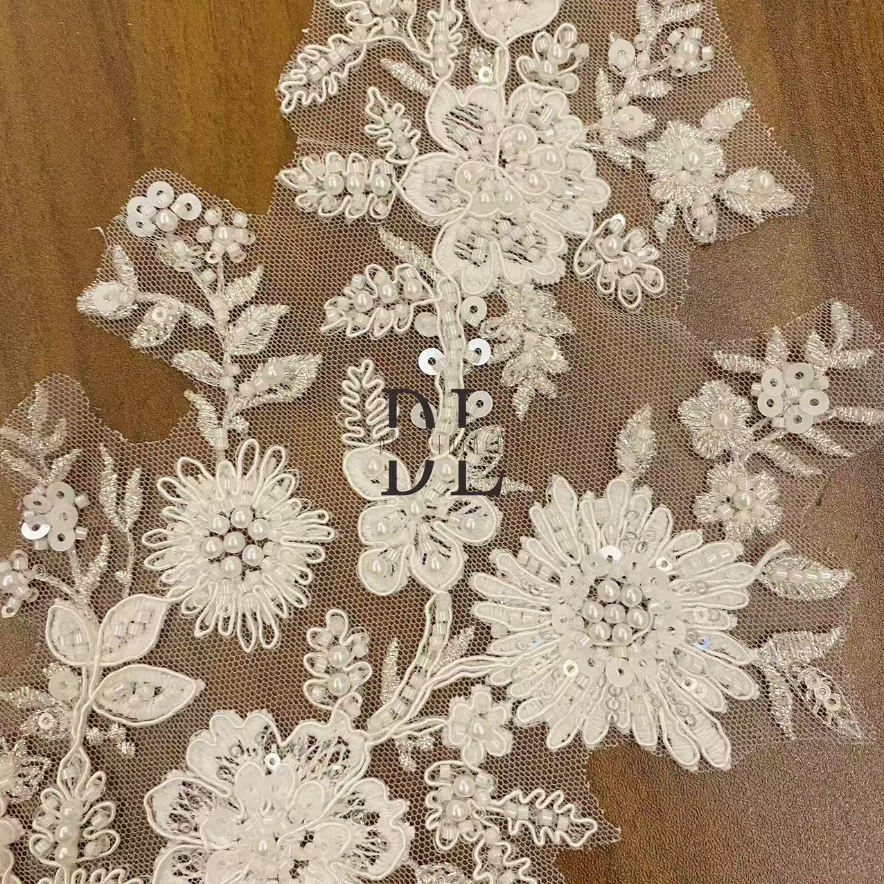 DLM2345&DLM2346 beaded Embroidery Lace patches for bride dresses, bridal veils, DIY fashion clothes accessories