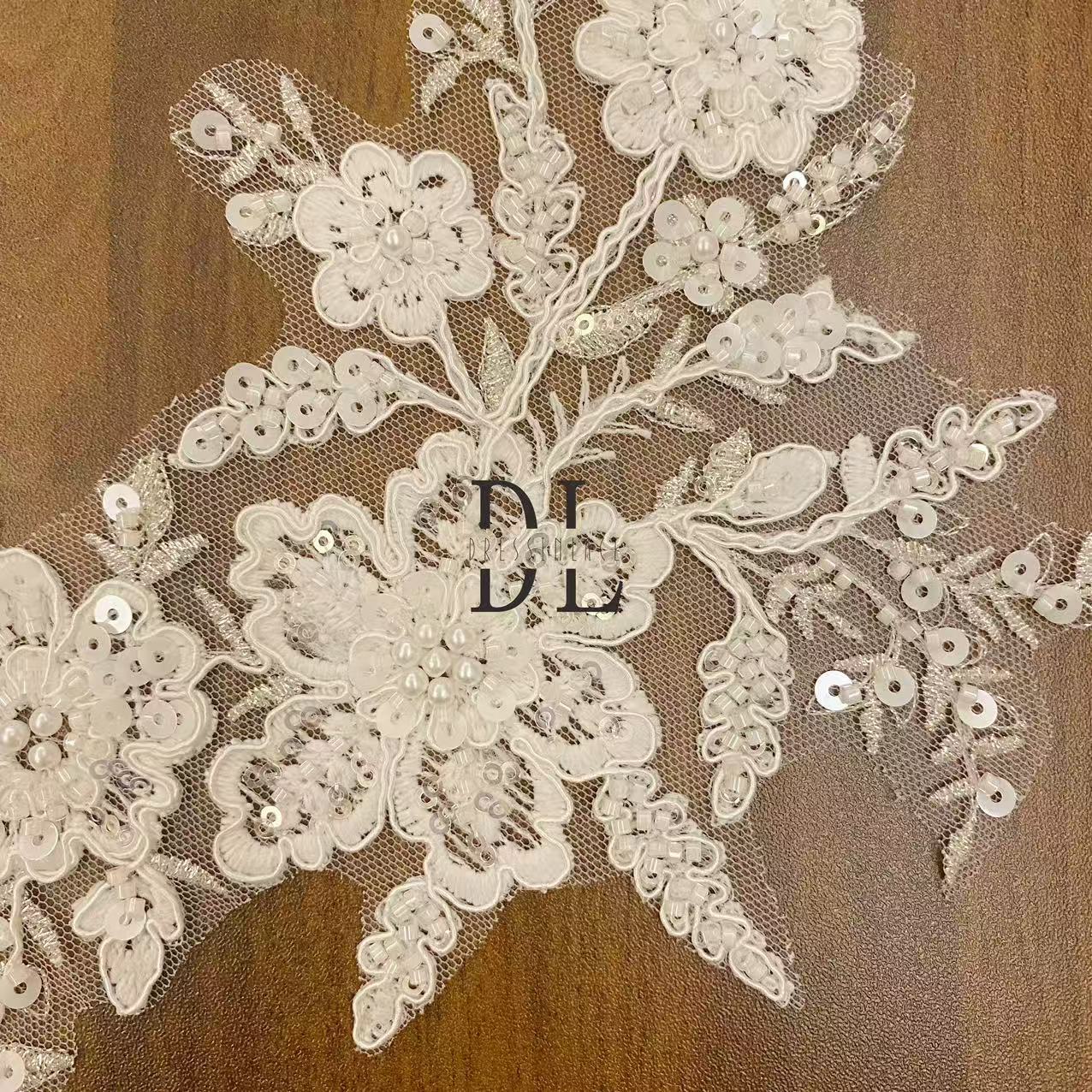 DLM2345&DLM2346 beaded Embroidery Lace patches for bride dresses, bridal veils, DIY fashion clothes accessories