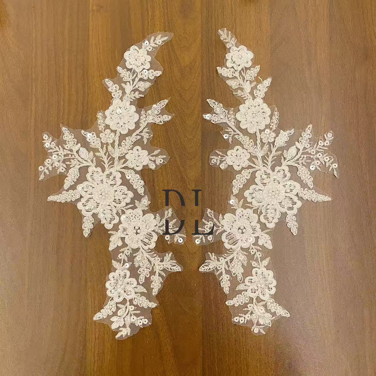 DLM2345&DLM2346 beaded Embroidery Lace patches for bride dresses, bridal veils, DIY fashion clothes accessories