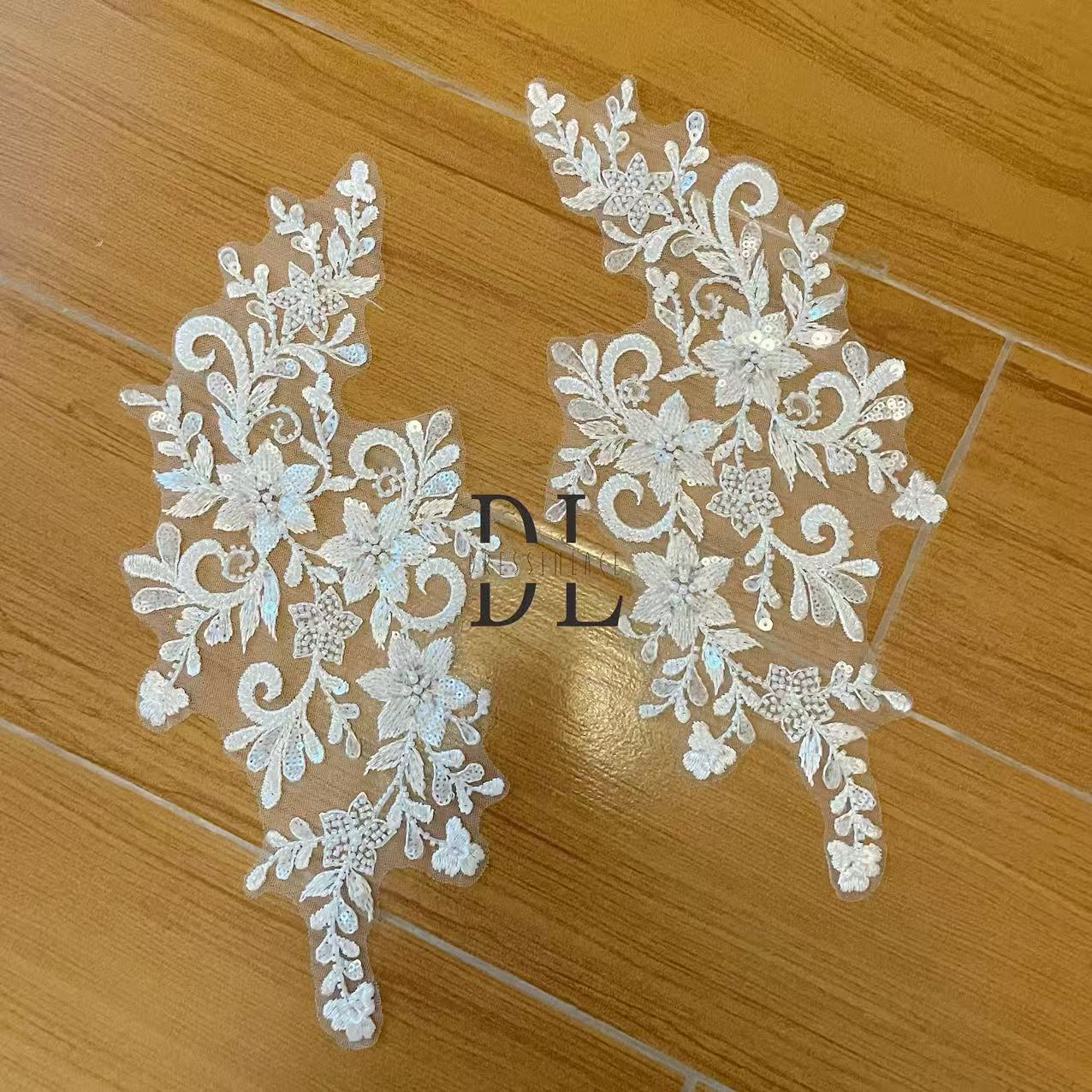 DLM2343&DLM2344 beaded Embroidery Lace appliques for wedding dresses, bridal veils, high custom fashion clothes accessories