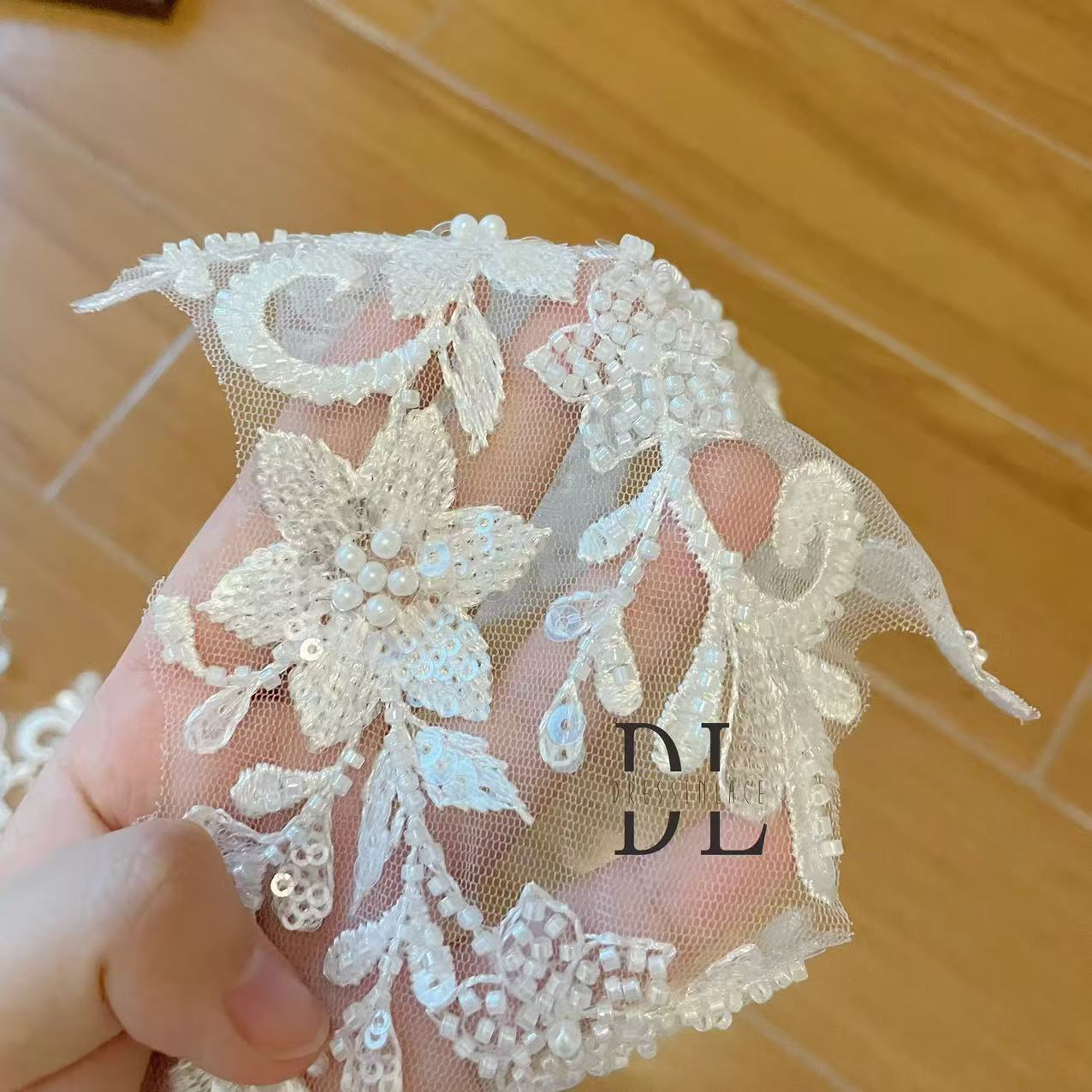 DLM2343&DLM2344 beaded Embroidery Lace appliques for wedding dresses, bridal veils, high custom fashion clothes accessories