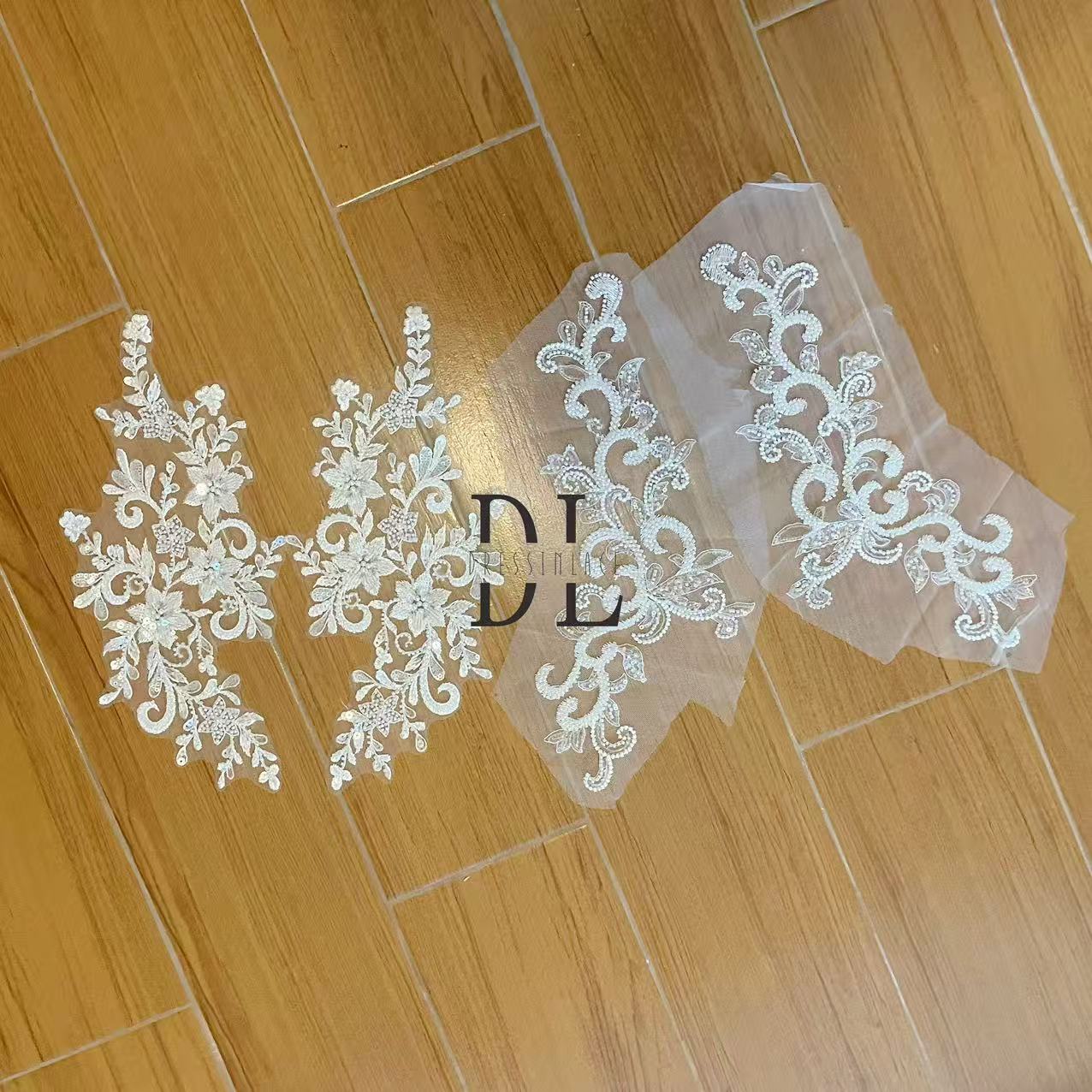 DLM2343&DLM2344 beaded Embroidery Lace appliques for wedding dresses, bridal veils, high custom fashion clothes accessories