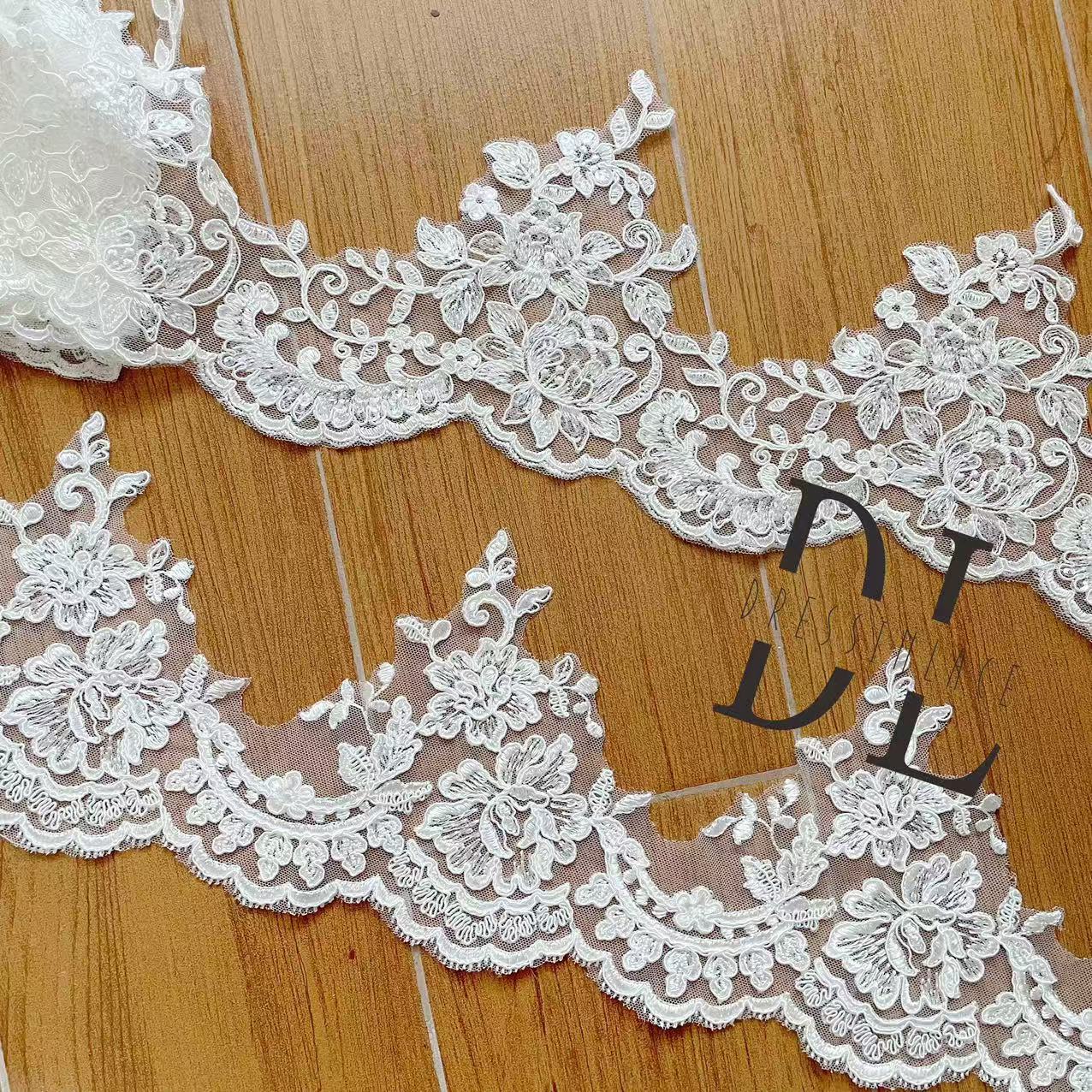 High quality embroidery lace trims for bride wedding dresses, bridal veils, fashion cloth, home textiles accessories